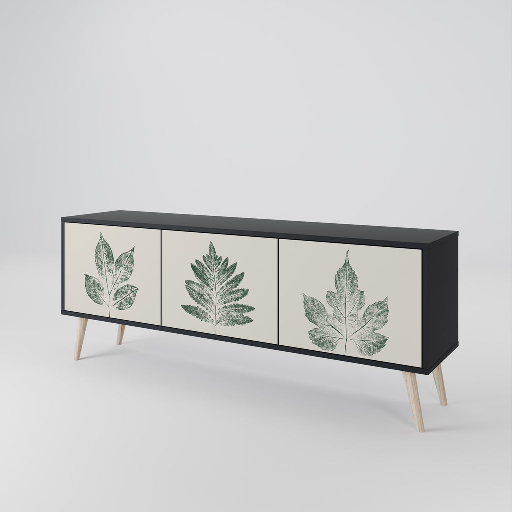Mueble de TV de 3 puertas con acabado negro GREEN LEAFY STAMPS