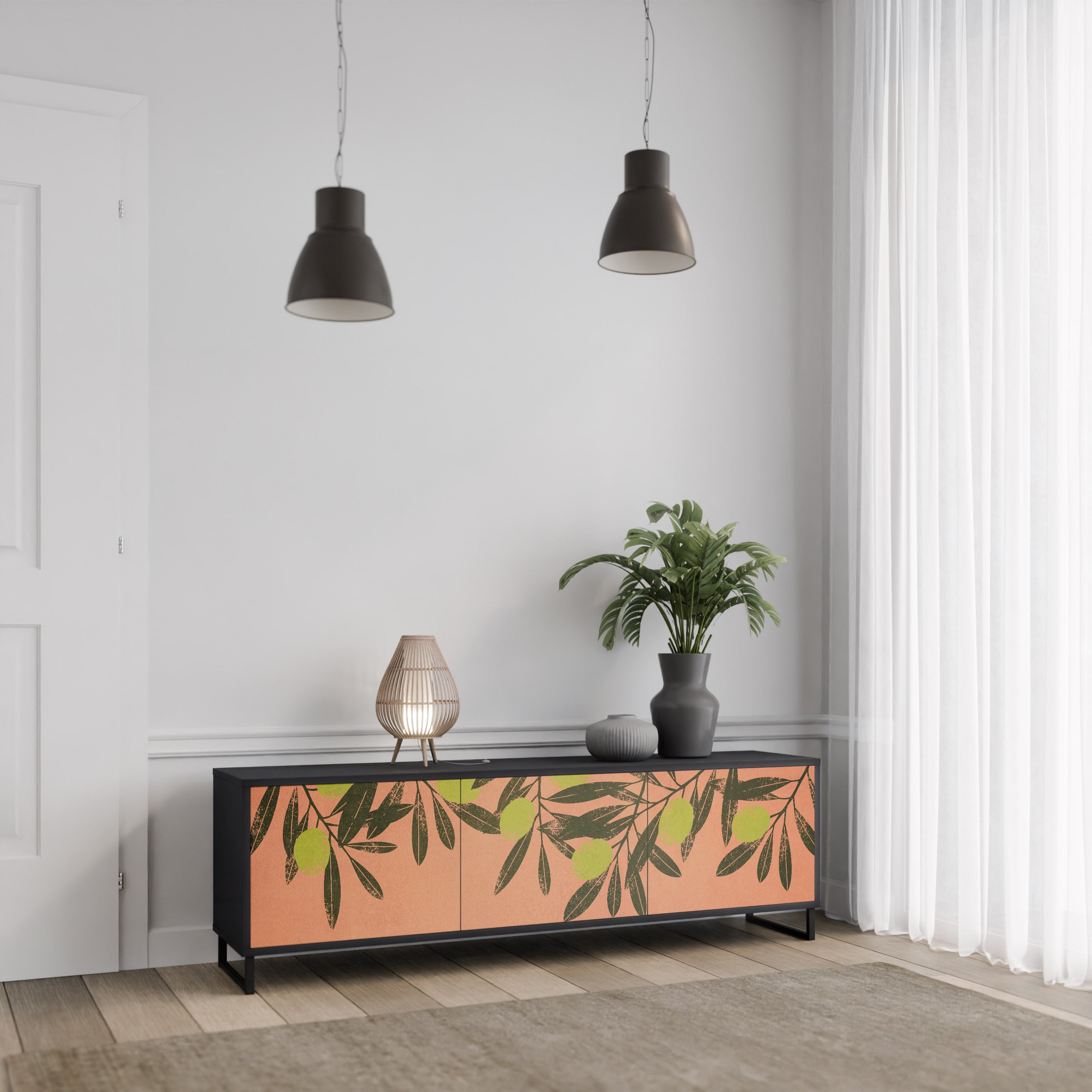 Mueble de TV de 3 puertas JUICY OLIVES con acabado negro