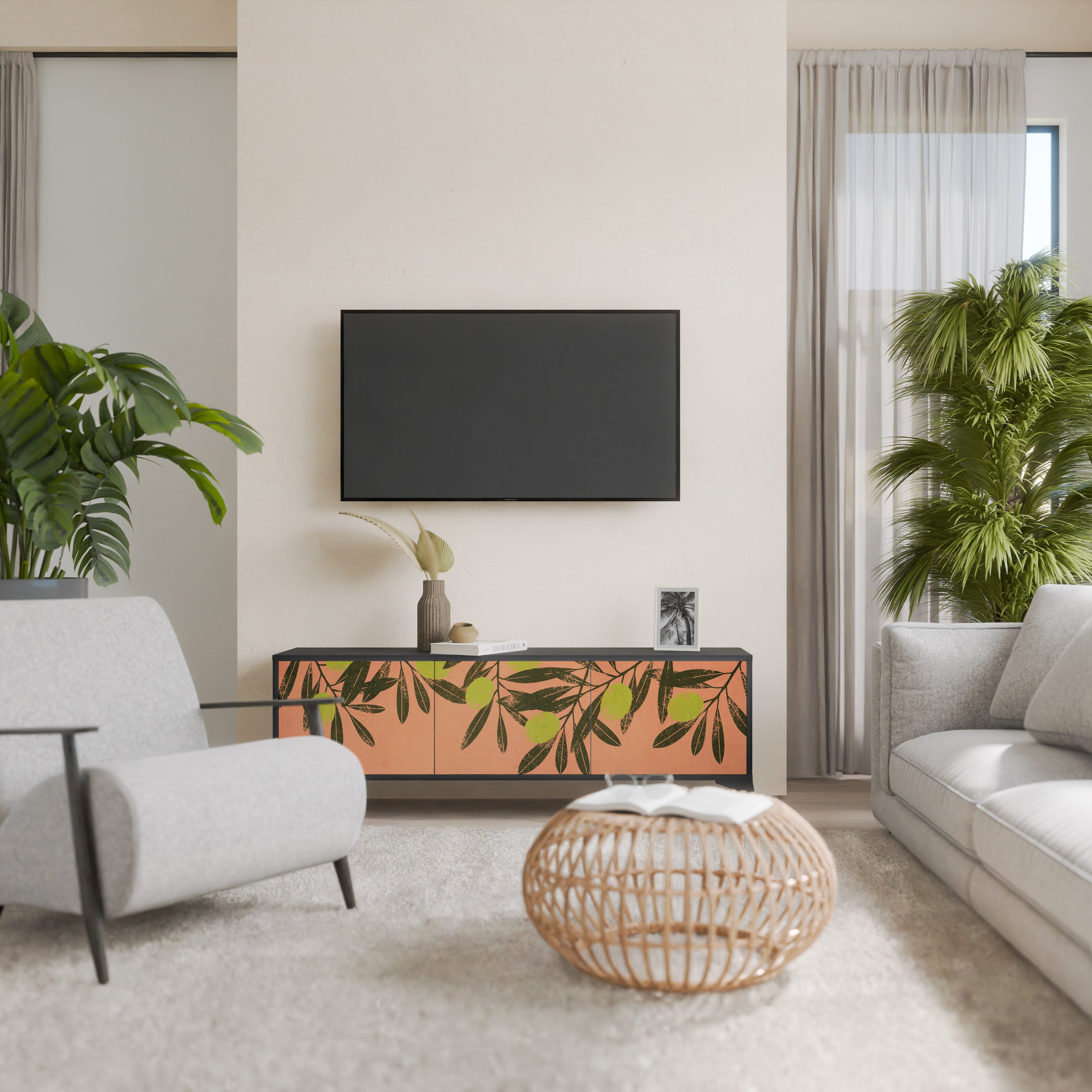 Mueble de TV de 3 puertas JUICY OLIVES con acabado negro