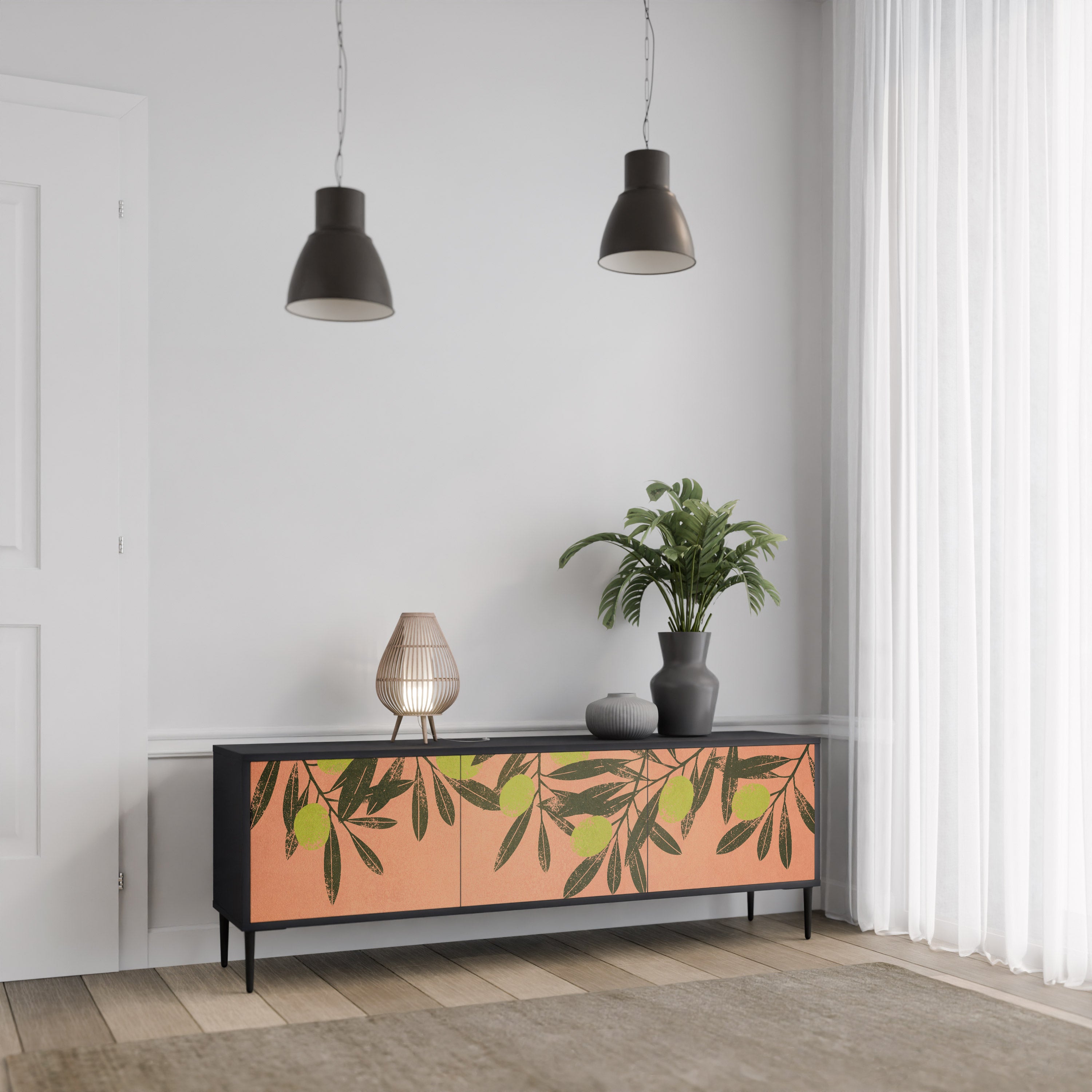 Mueble de TV de 3 puertas JUICY OLIVES con acabado negro