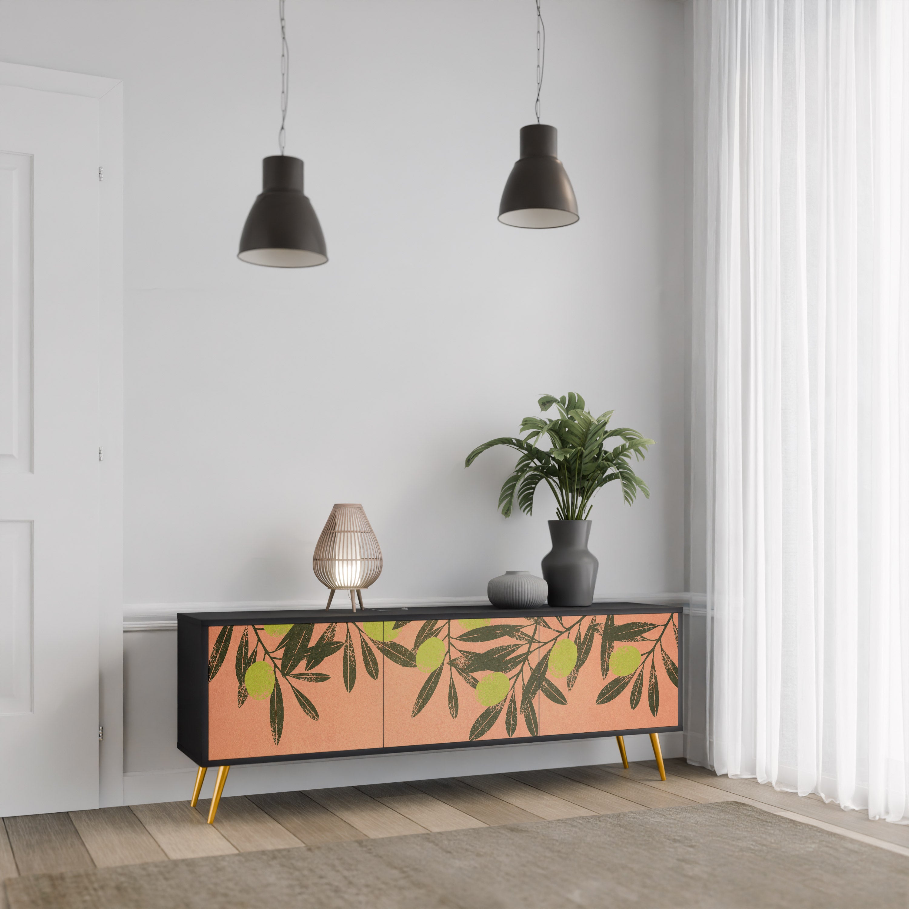 Mueble de TV de 3 puertas JUICY OLIVES con acabado negro