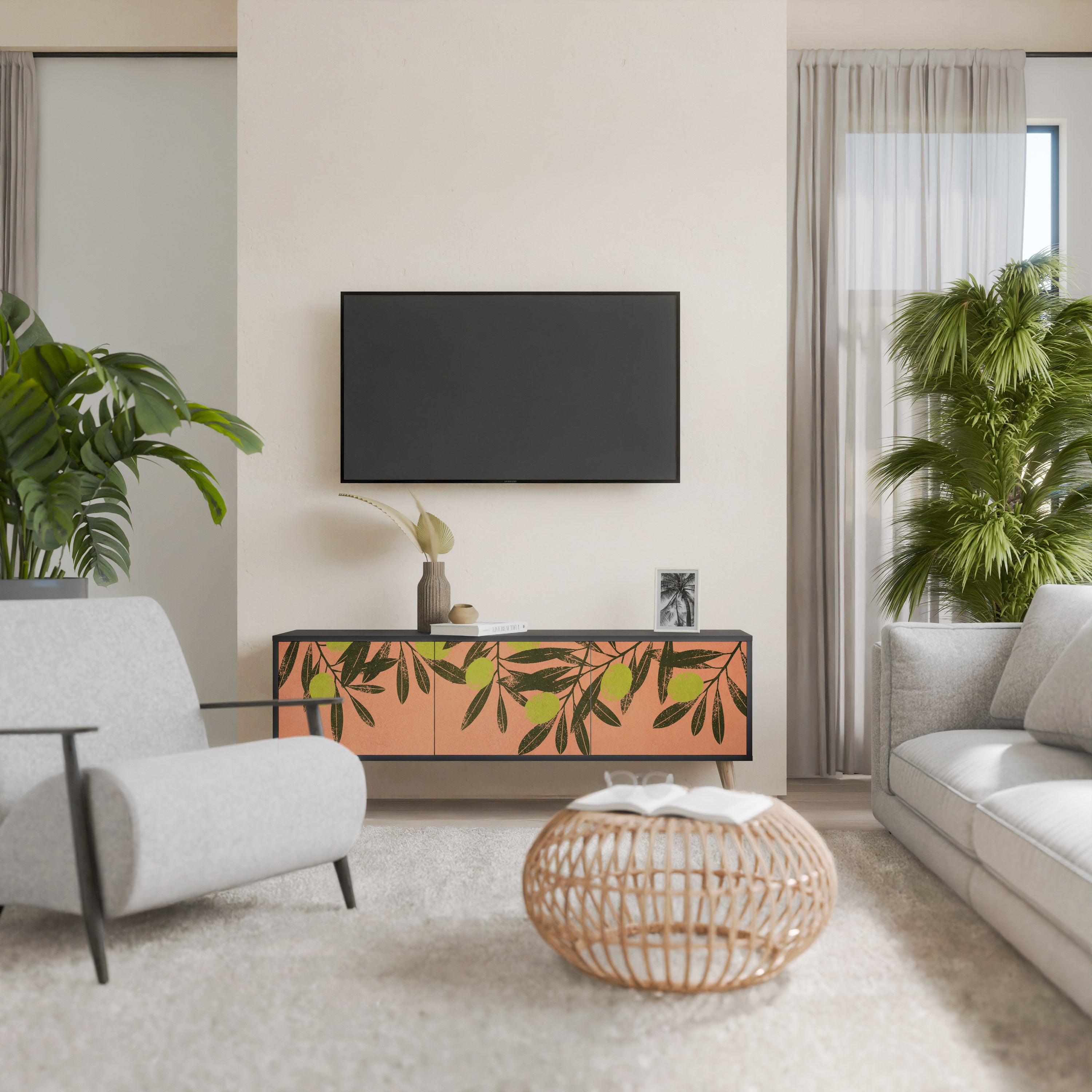 Mueble de TV de 3 puertas JUICY OLIVES con acabado negro