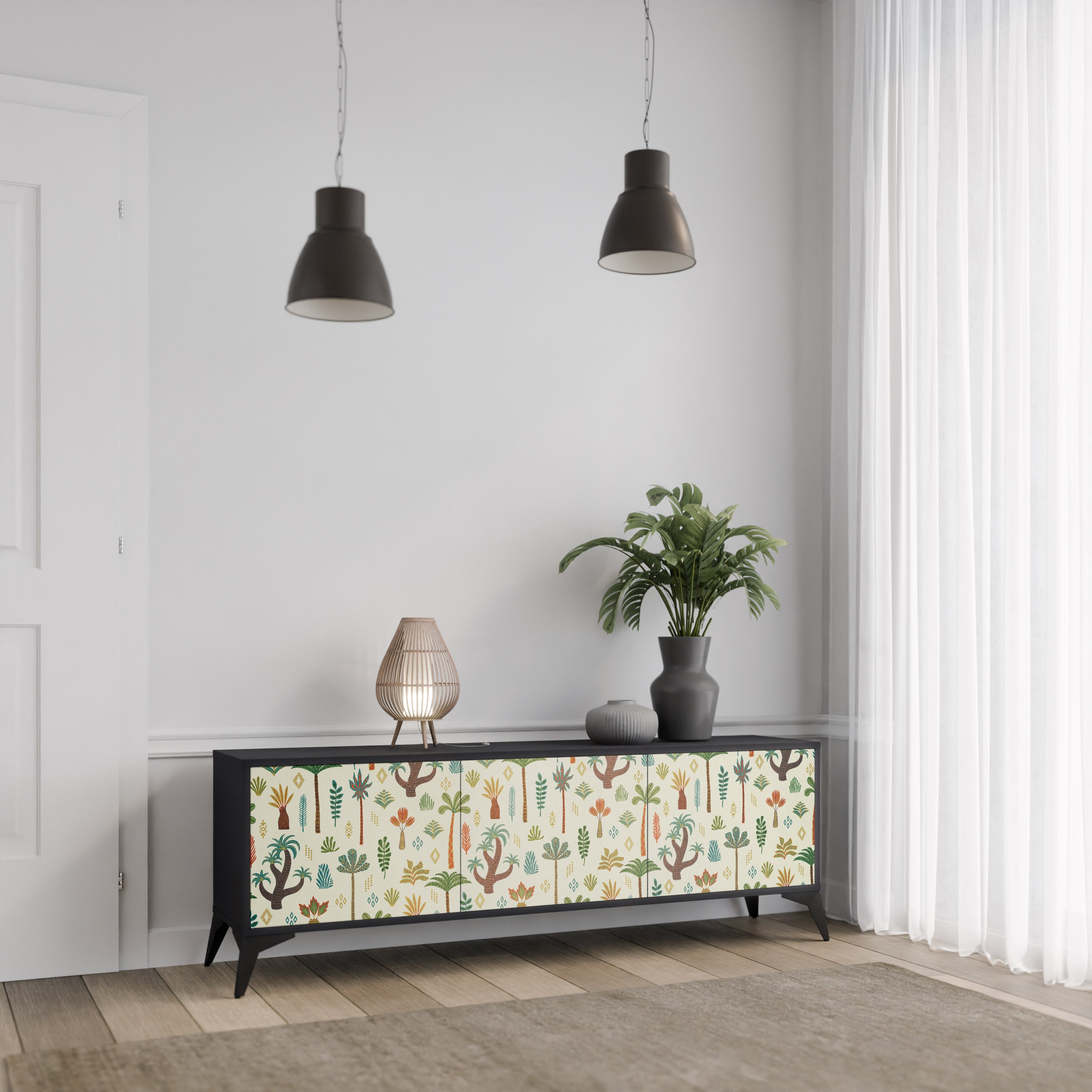 Mueble de TV de 3 puertas PALM SPRING con acabado negro