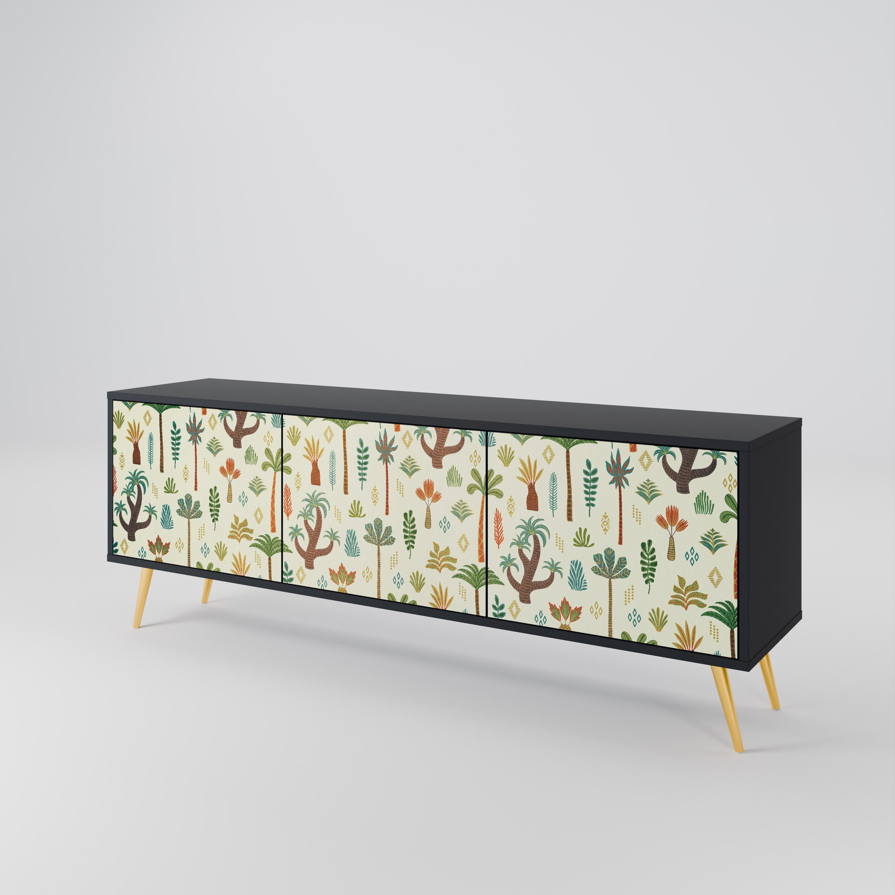 Mueble de TV de 3 puertas PALM SPRING con acabado negro