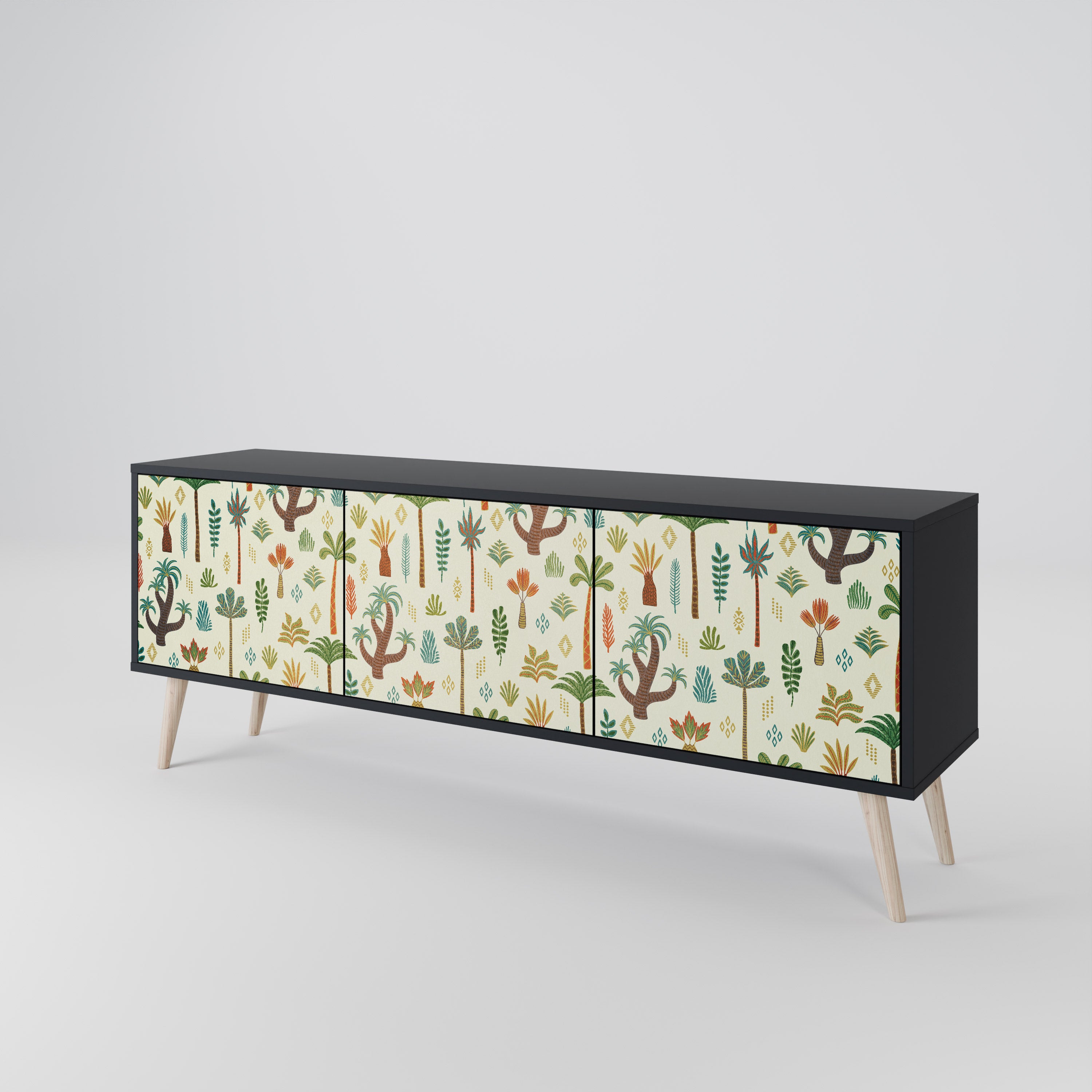 Mueble de TV de 3 puertas PALM SPRING con acabado negro