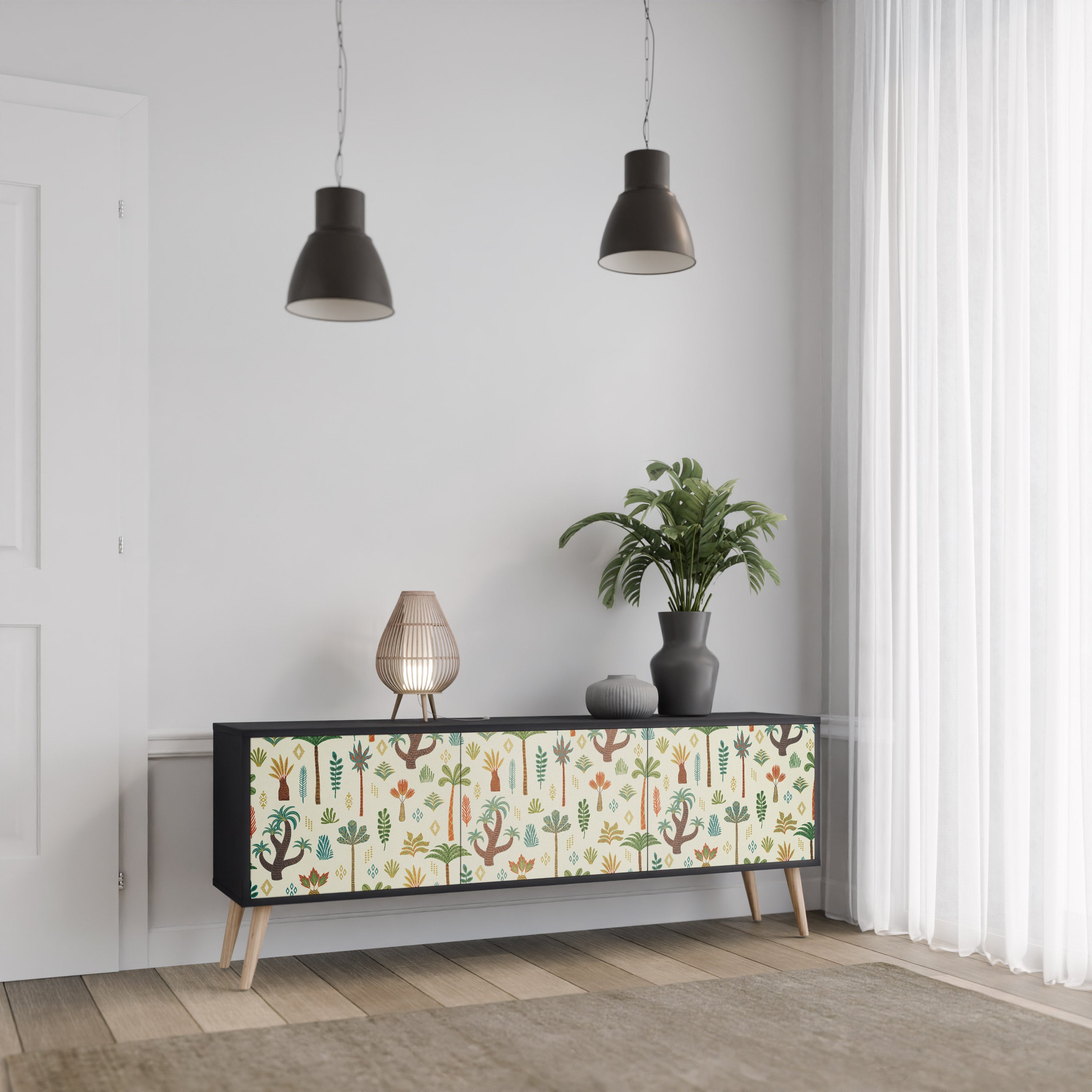 Mueble de TV de 3 puertas PALM SPRING con acabado negro