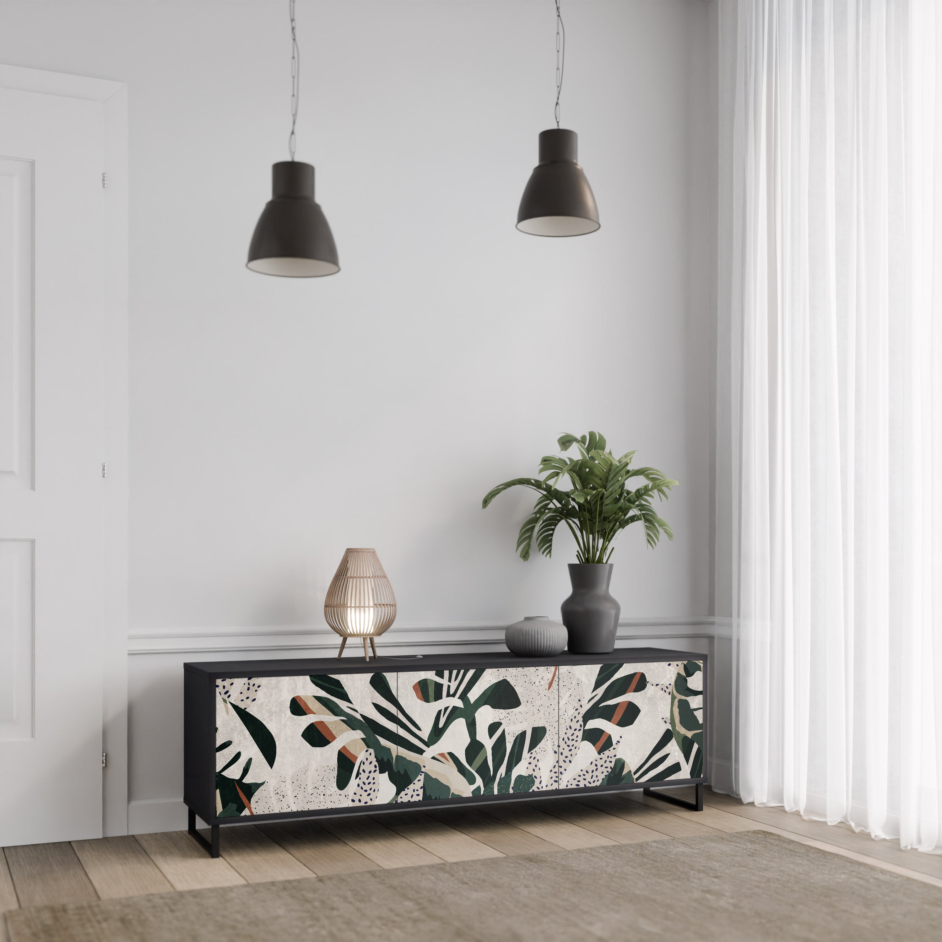 Mueble de TV de 3 puertas VERDURE FORMATION en acabado negro