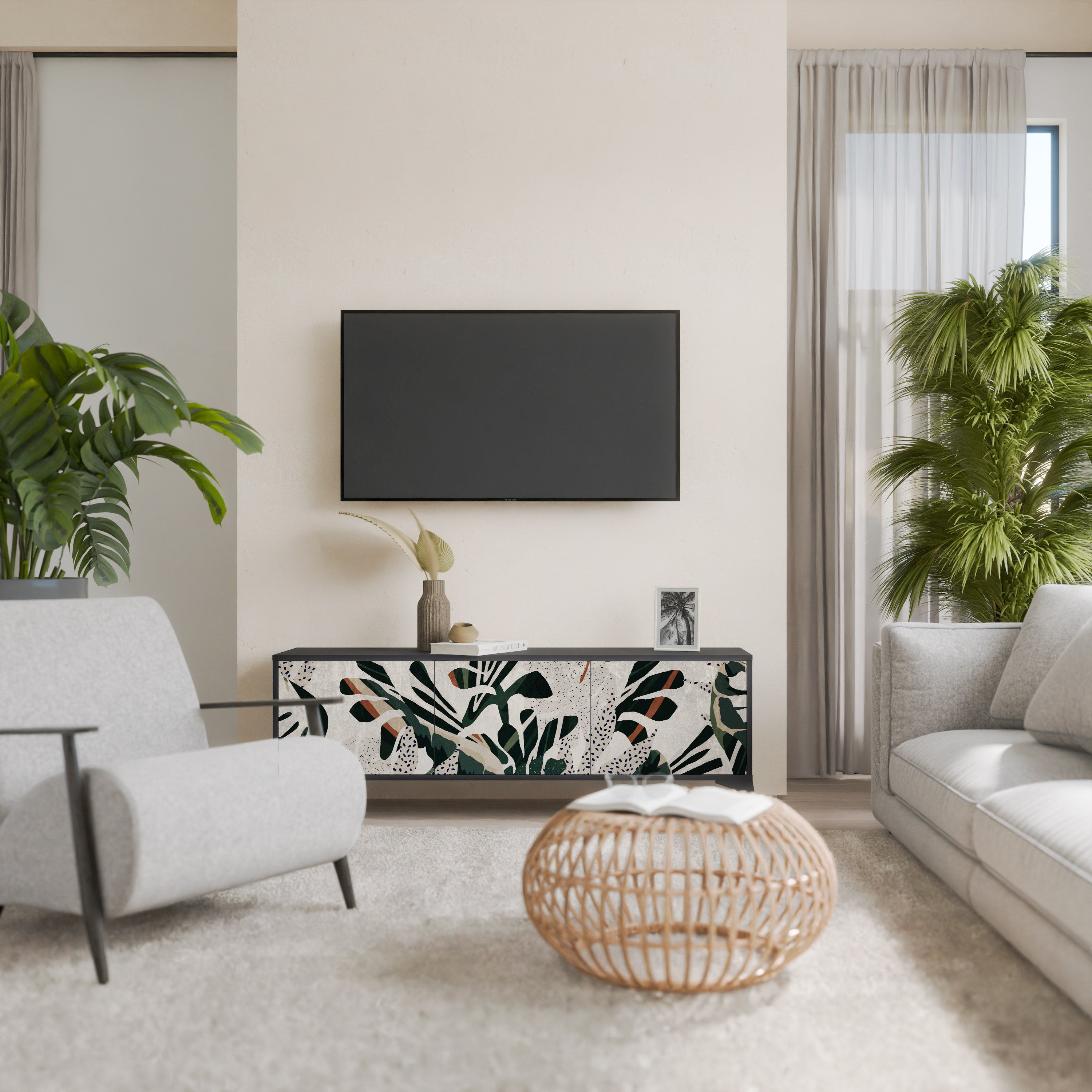 Mueble de TV de 3 puertas VERDURE FORMATION en acabado negro