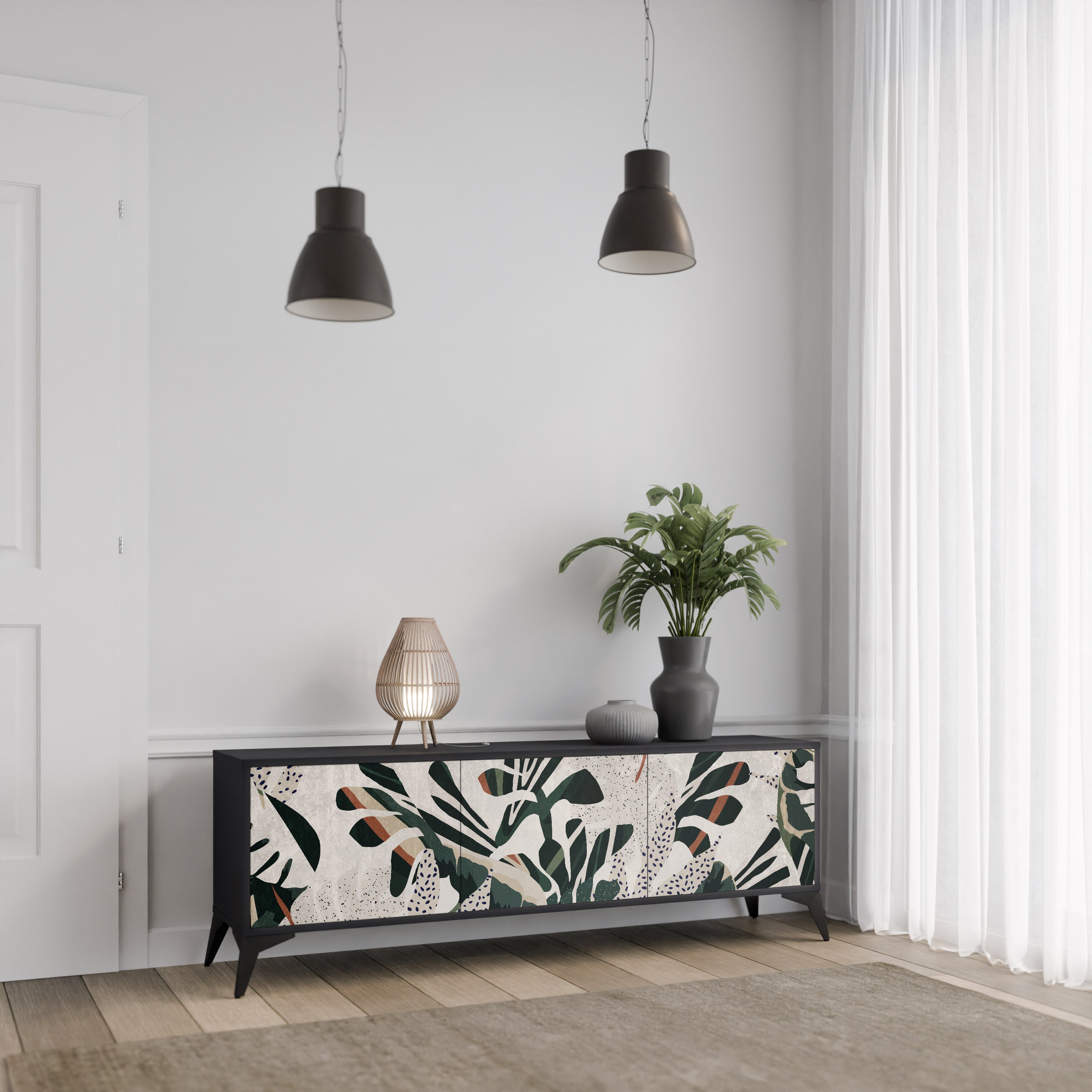 Mueble de TV de 3 puertas VERDURE FORMATION en acabado negro