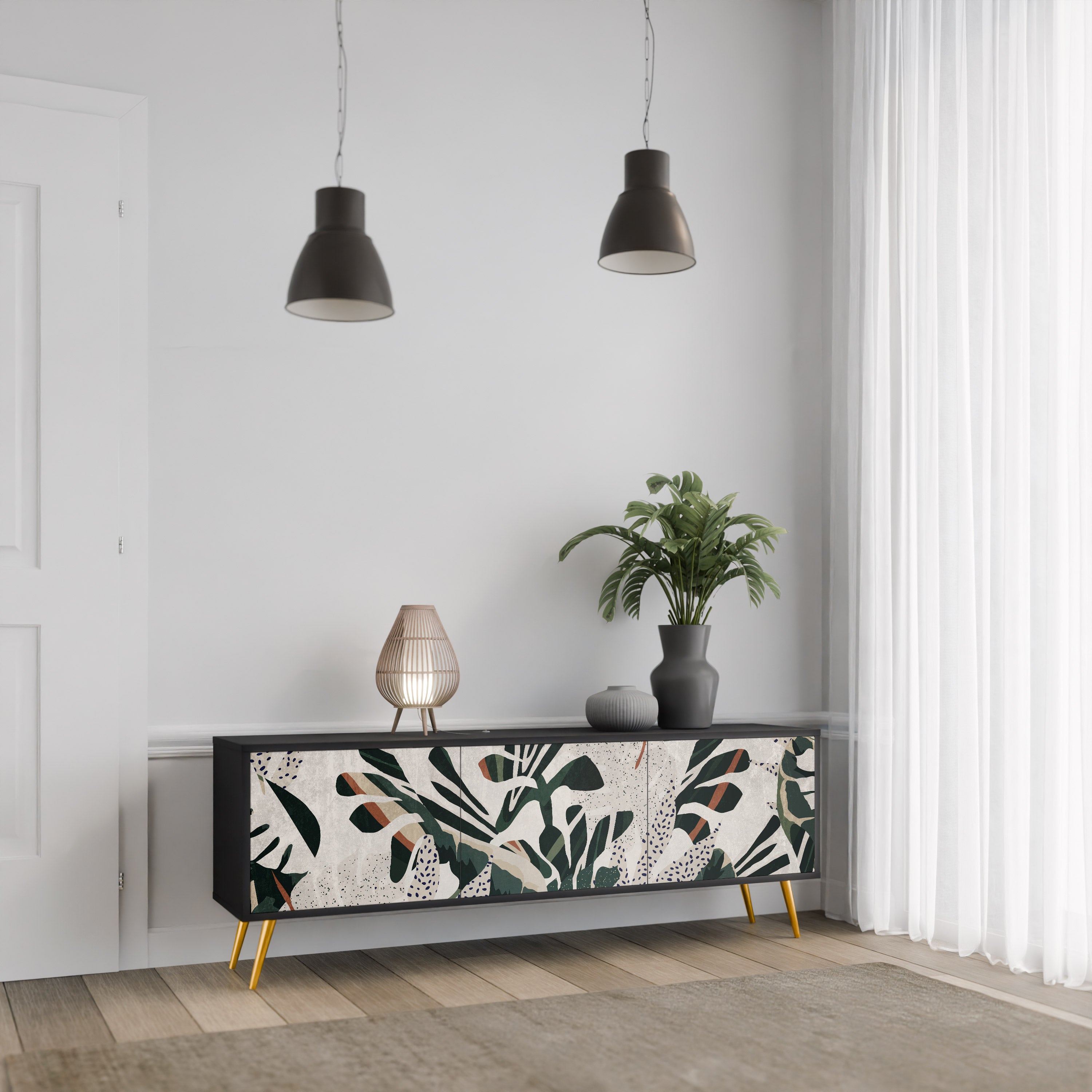 Mueble de TV de 3 puertas VERDURE FORMATION en acabado negro