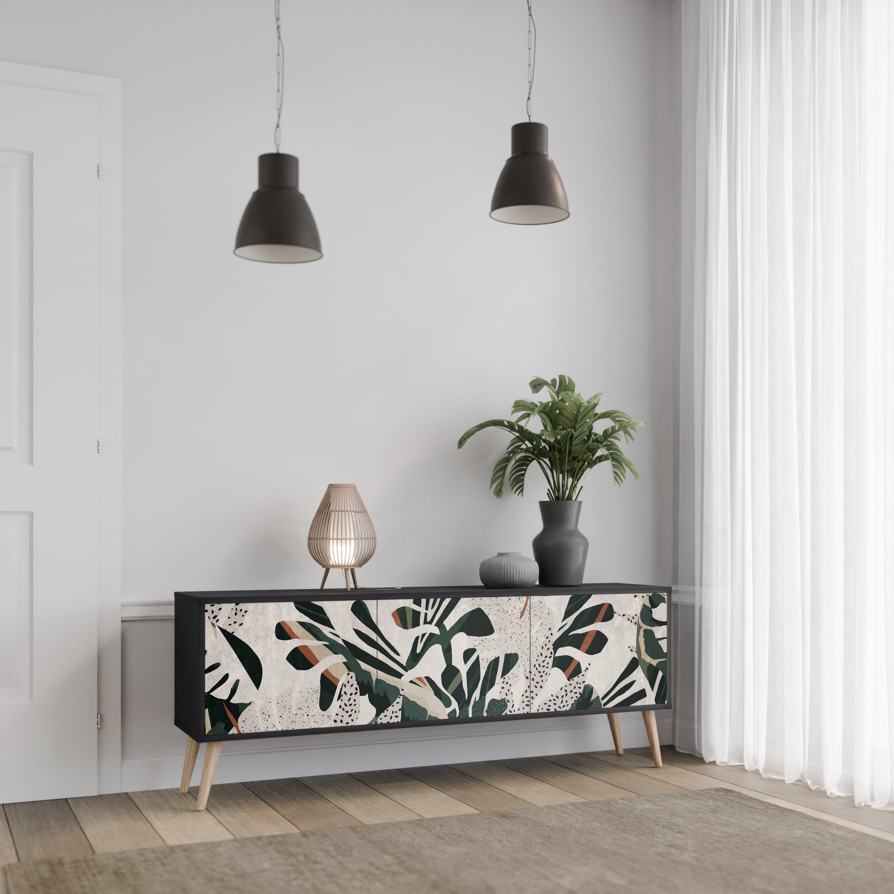 Mueble de TV de 3 puertas VERDURE FORMATION en acabado negro