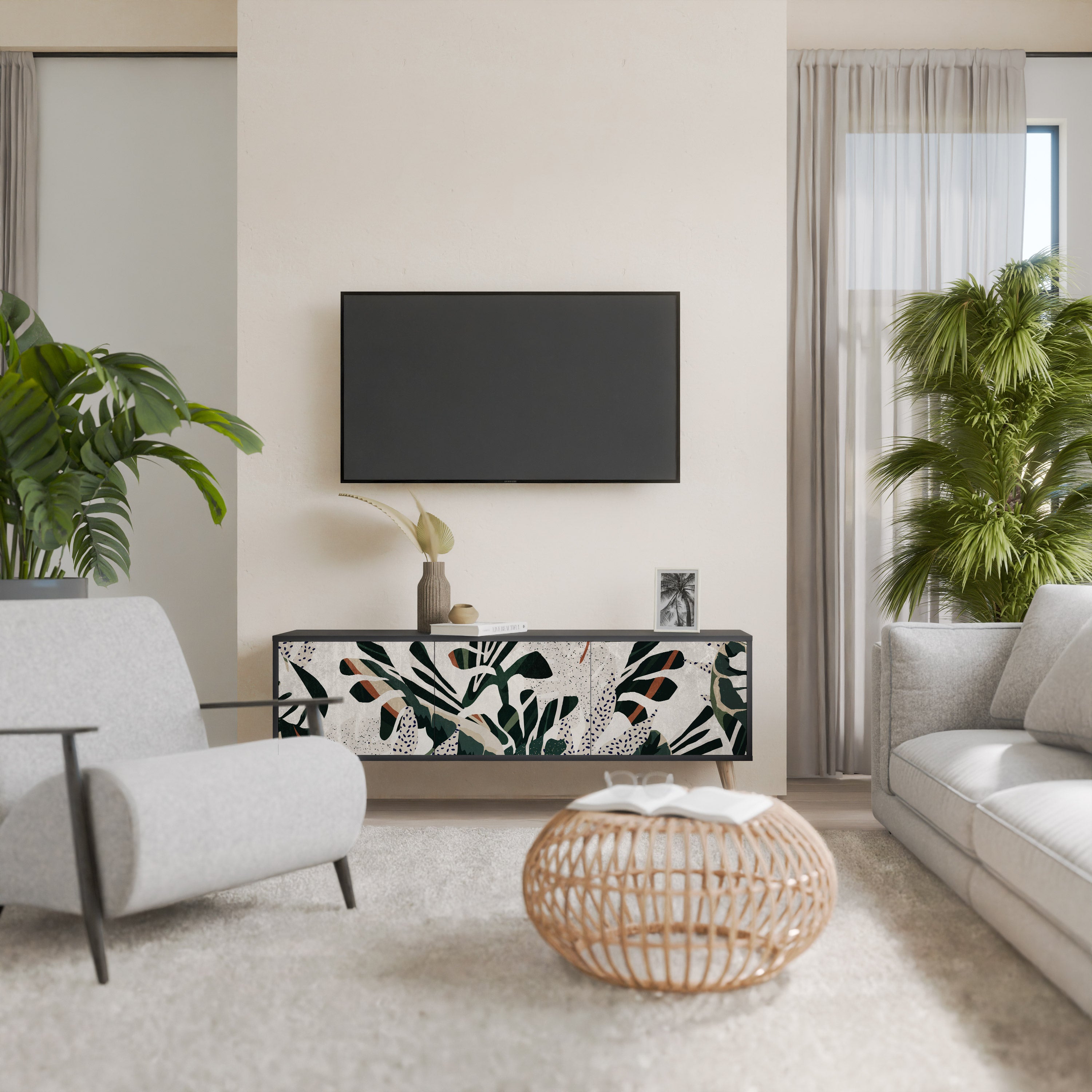 Mueble de TV de 3 puertas VERDURE FORMATION en acabado negro