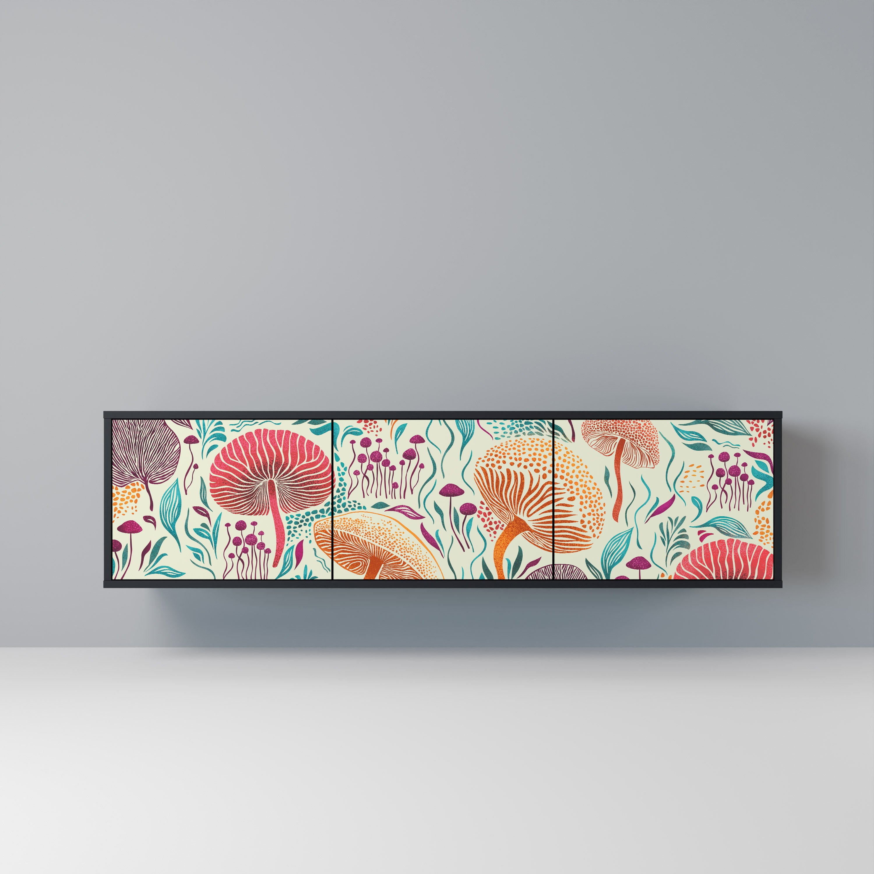 Mueble de TV FUNGUS FANTASY de 3 puertas con acabado negro