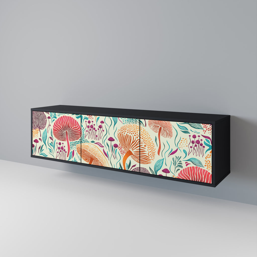 Mueble de TV FUNGUS FANTASY de 3 puertas con acabado negro