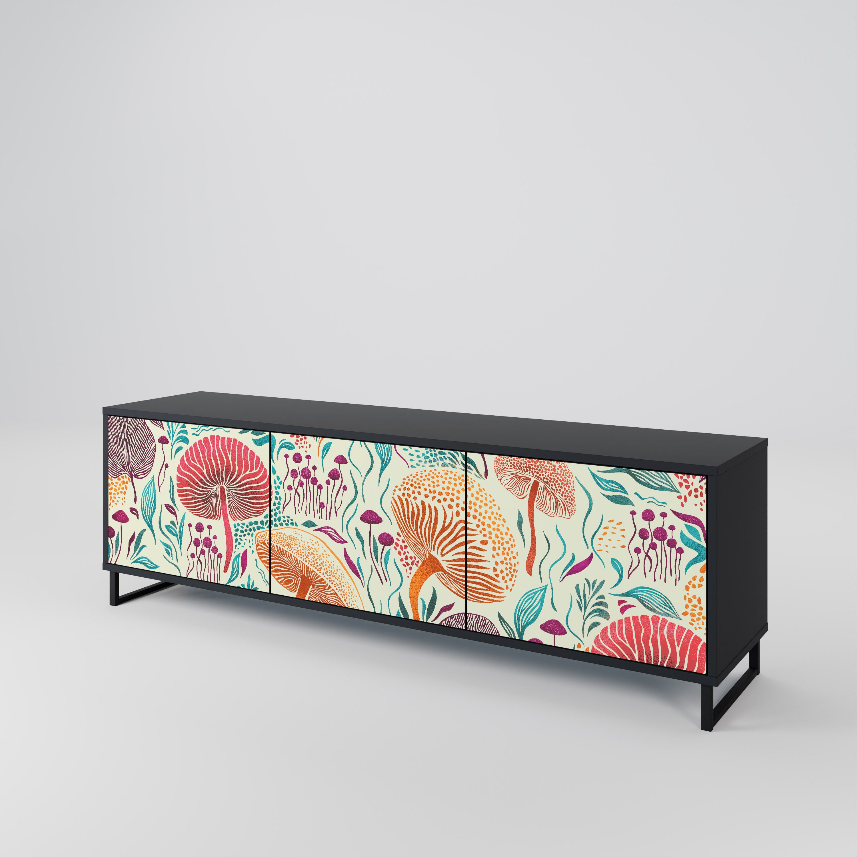 Mueble de TV FUNGUS FANTASY de 3 puertas con acabado negro