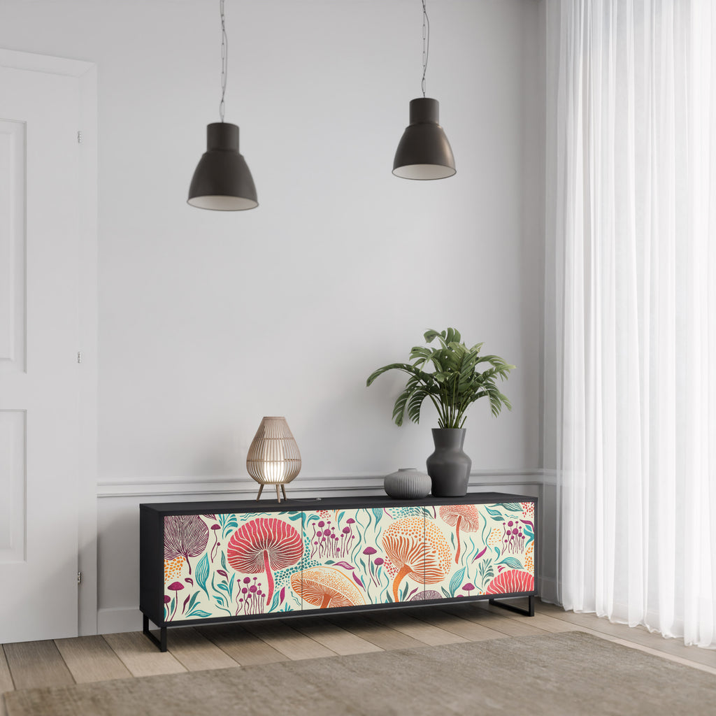 Mueble de TV FUNGUS FANTASY de 3 puertas con acabado negro