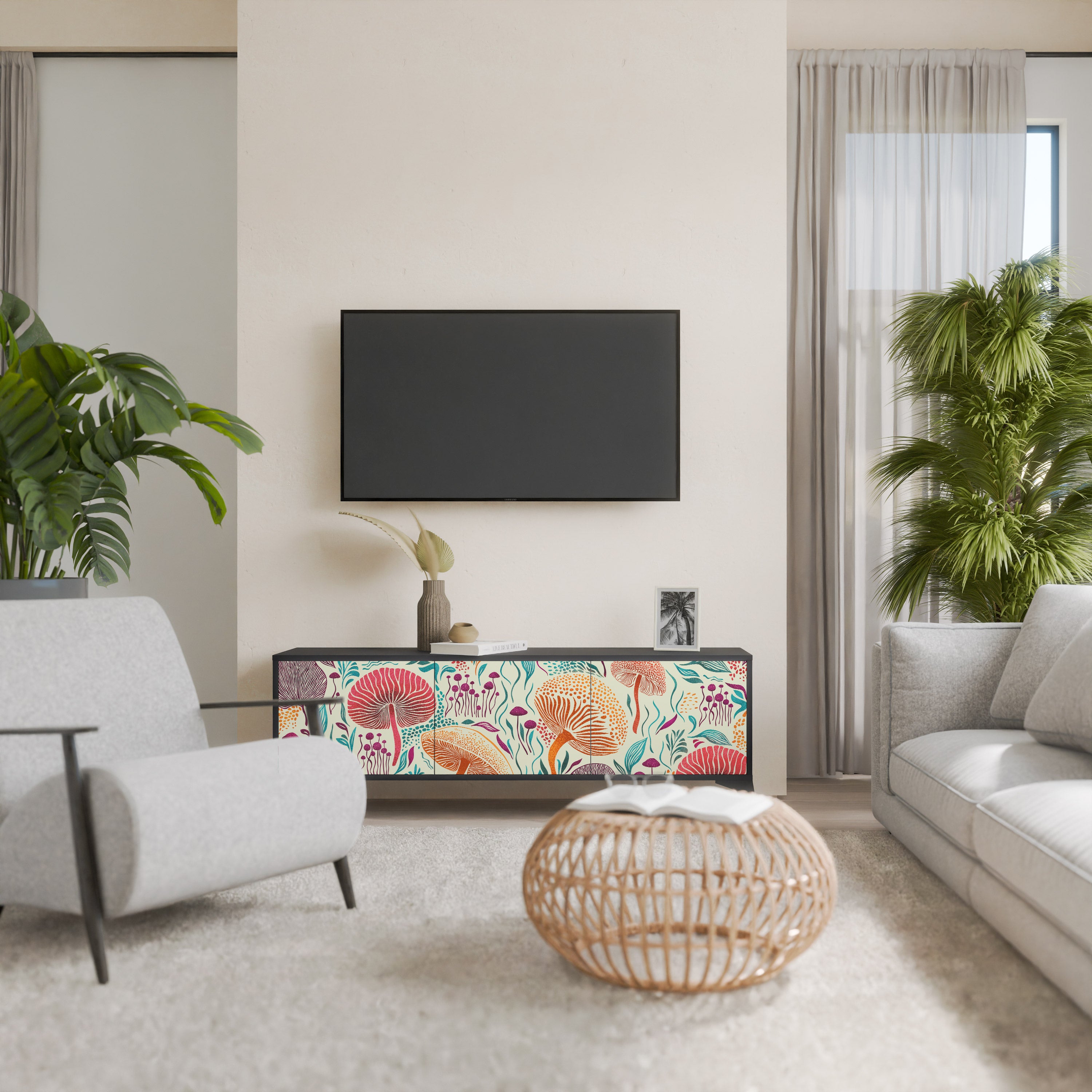 Mueble de TV FUNGUS FANTASY de 3 puertas con acabado negro