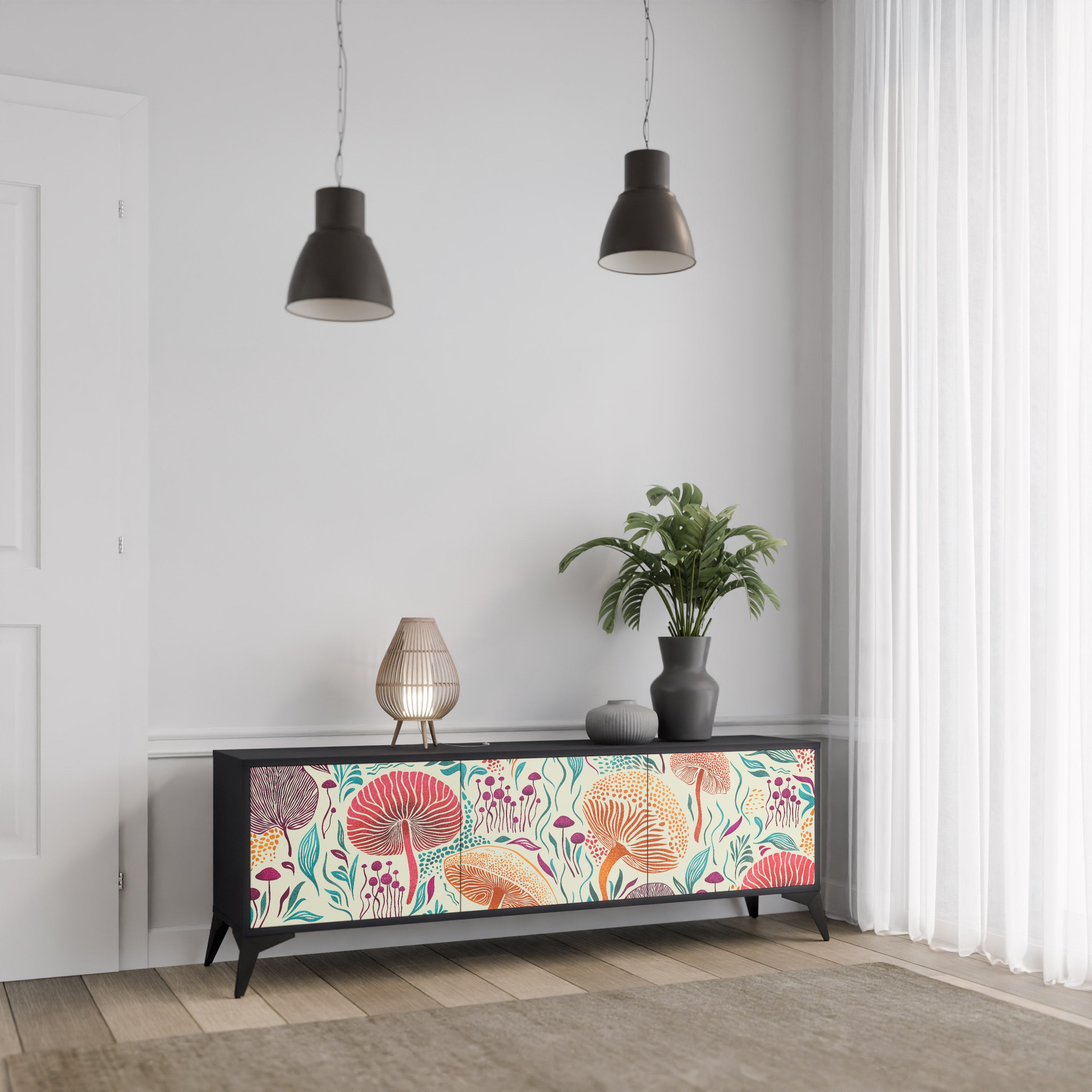 Mueble de TV FUNGUS FANTASY de 3 puertas con acabado negro