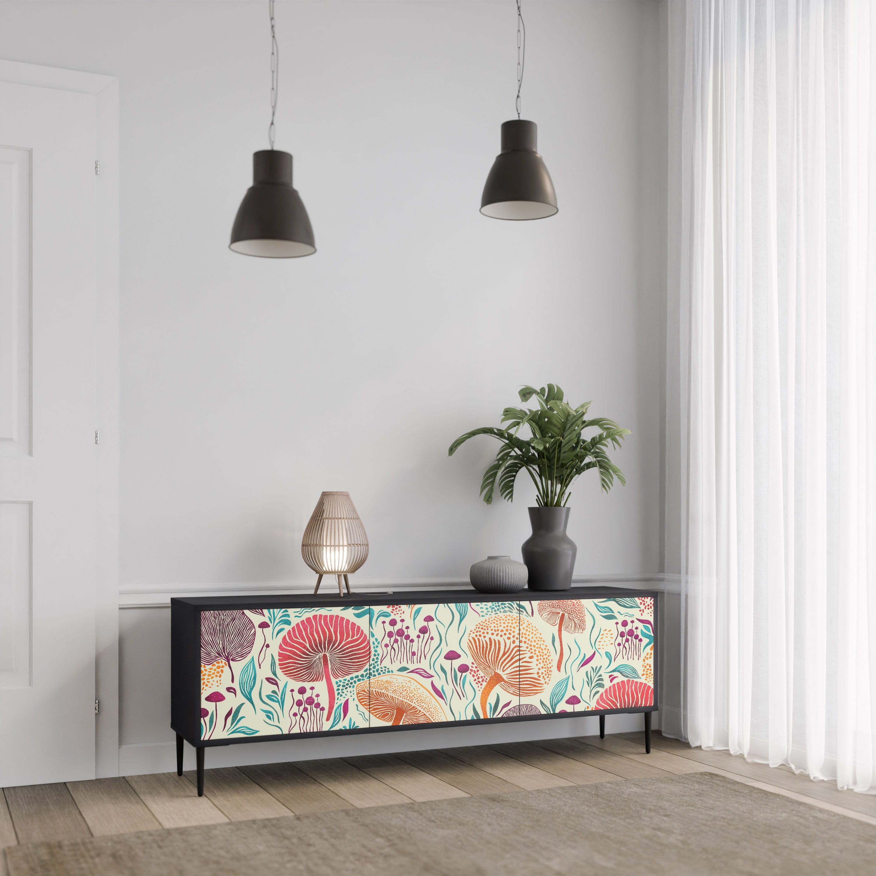 Mueble de TV FUNGUS FANTASY de 3 puertas con acabado negro