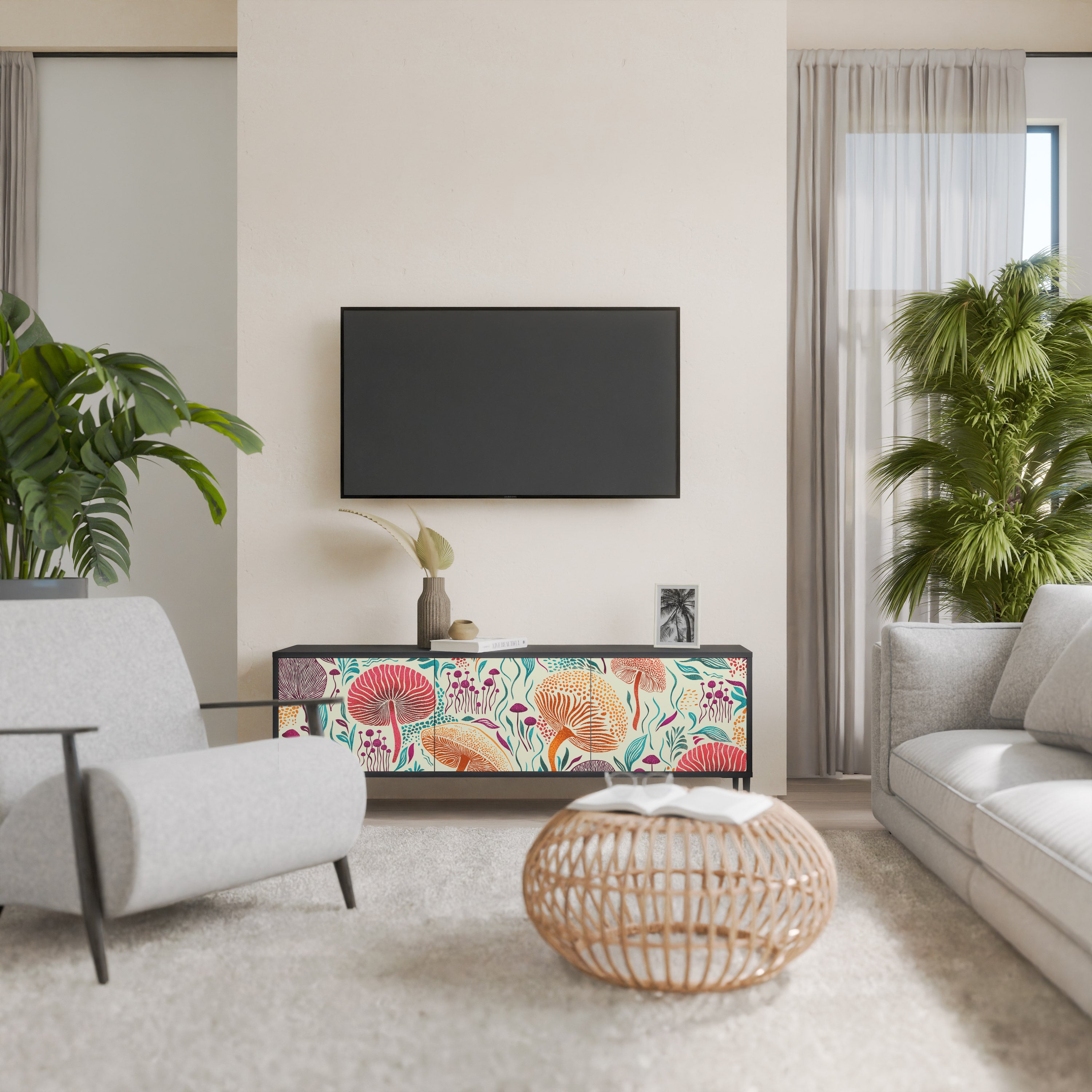 Mueble de TV FUNGUS FANTASY de 3 puertas con acabado negro
