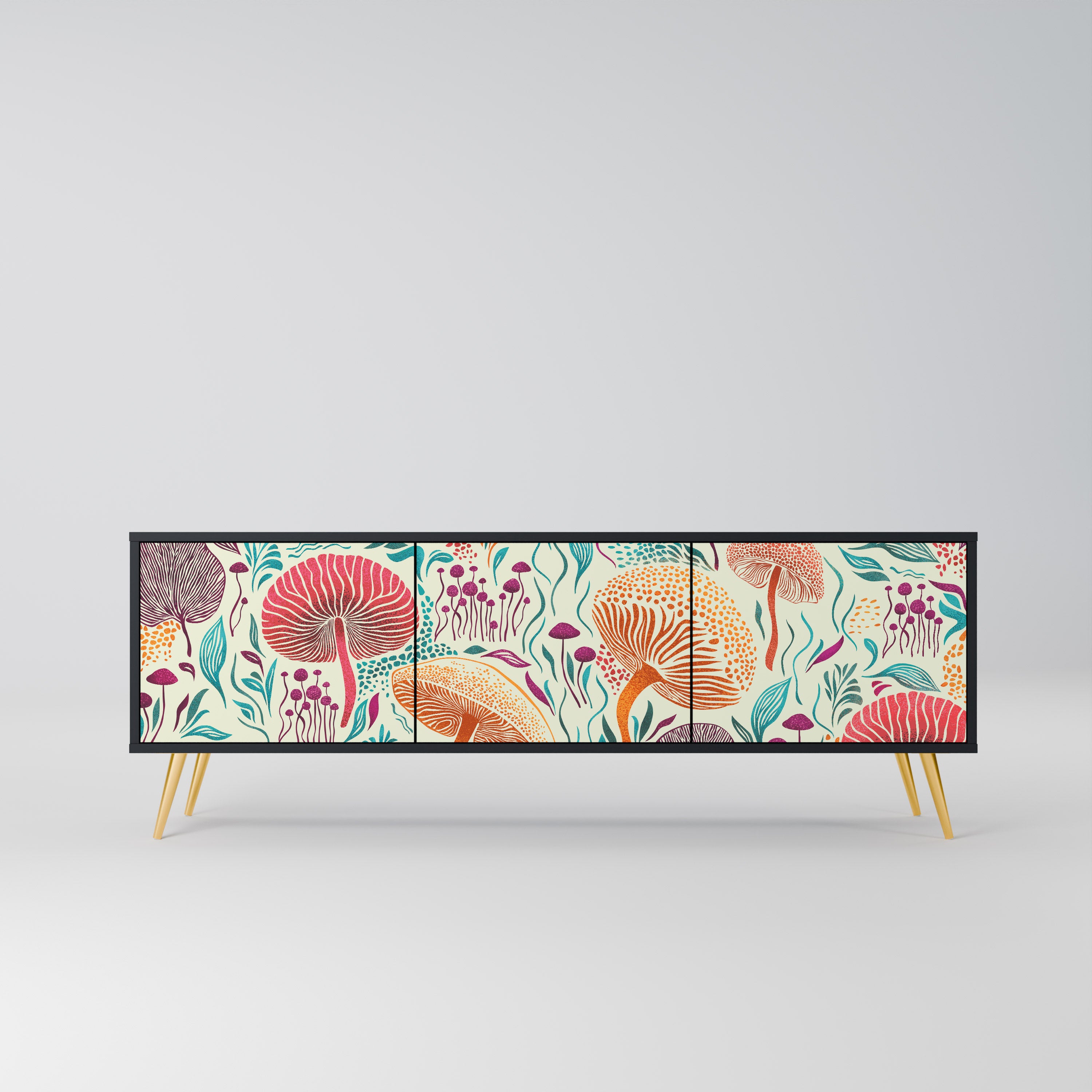 Mueble de TV FUNGUS FANTASY de 3 puertas con acabado negro