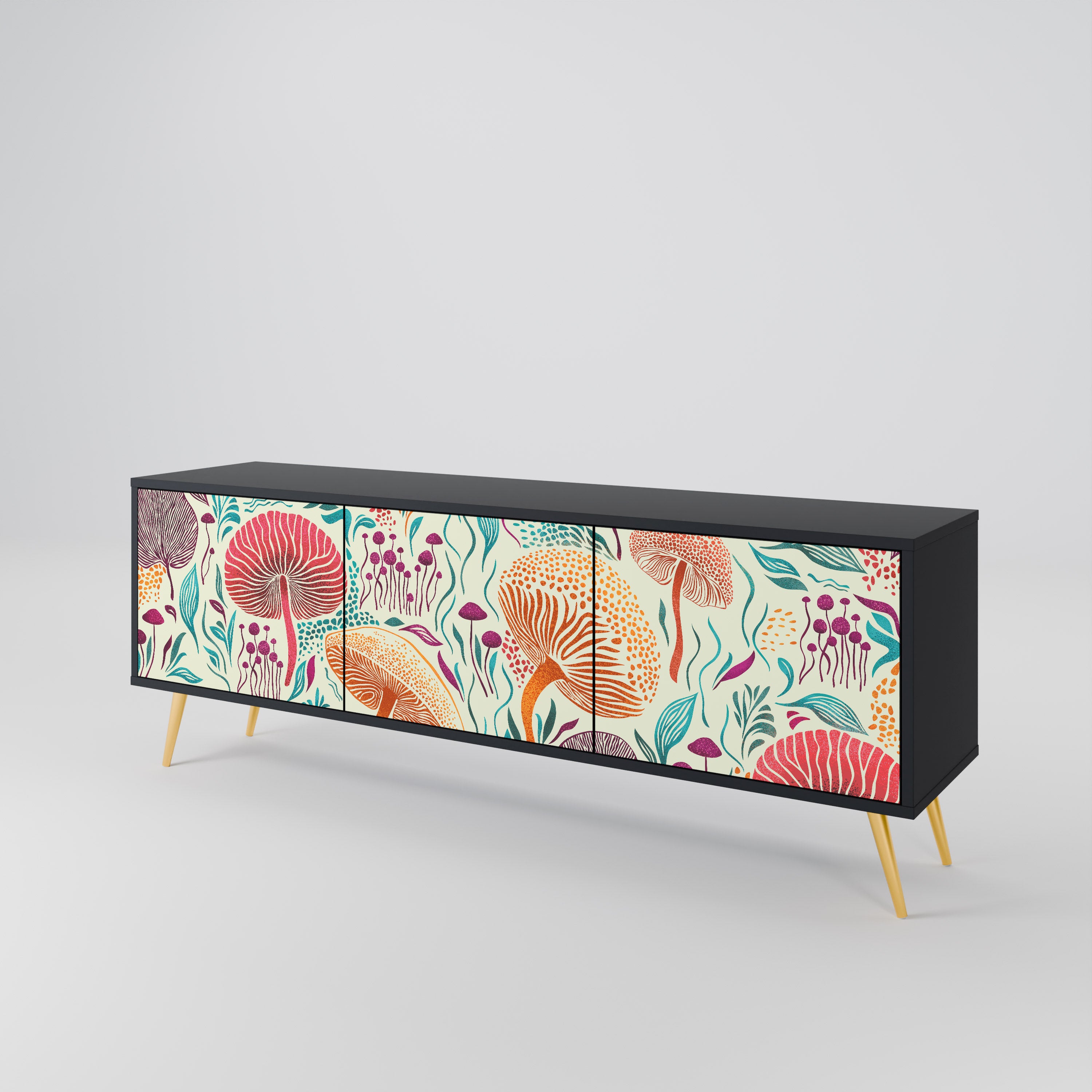 Mueble de TV FUNGUS FANTASY de 3 puertas con acabado negro