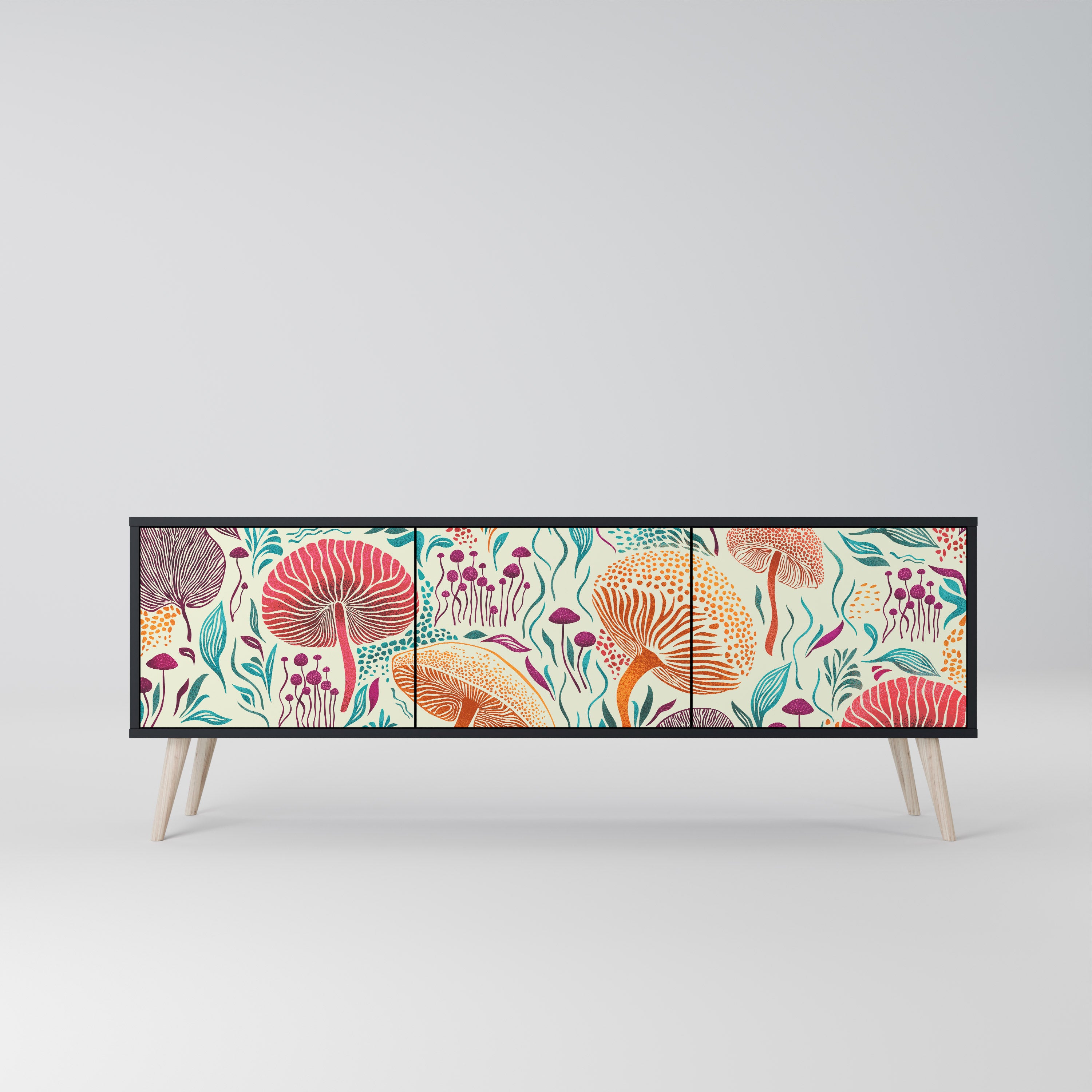 Mueble de TV FUNGUS FANTASY de 3 puertas con acabado negro