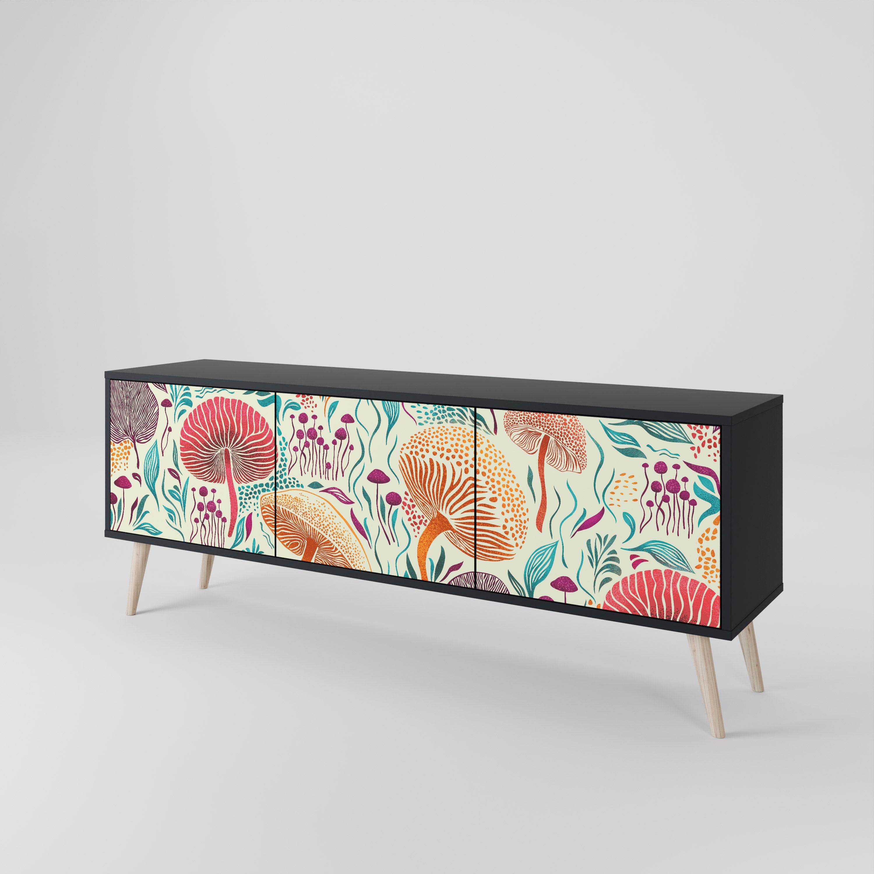 Mueble de TV FUNGUS FANTASY de 3 puertas con acabado negro