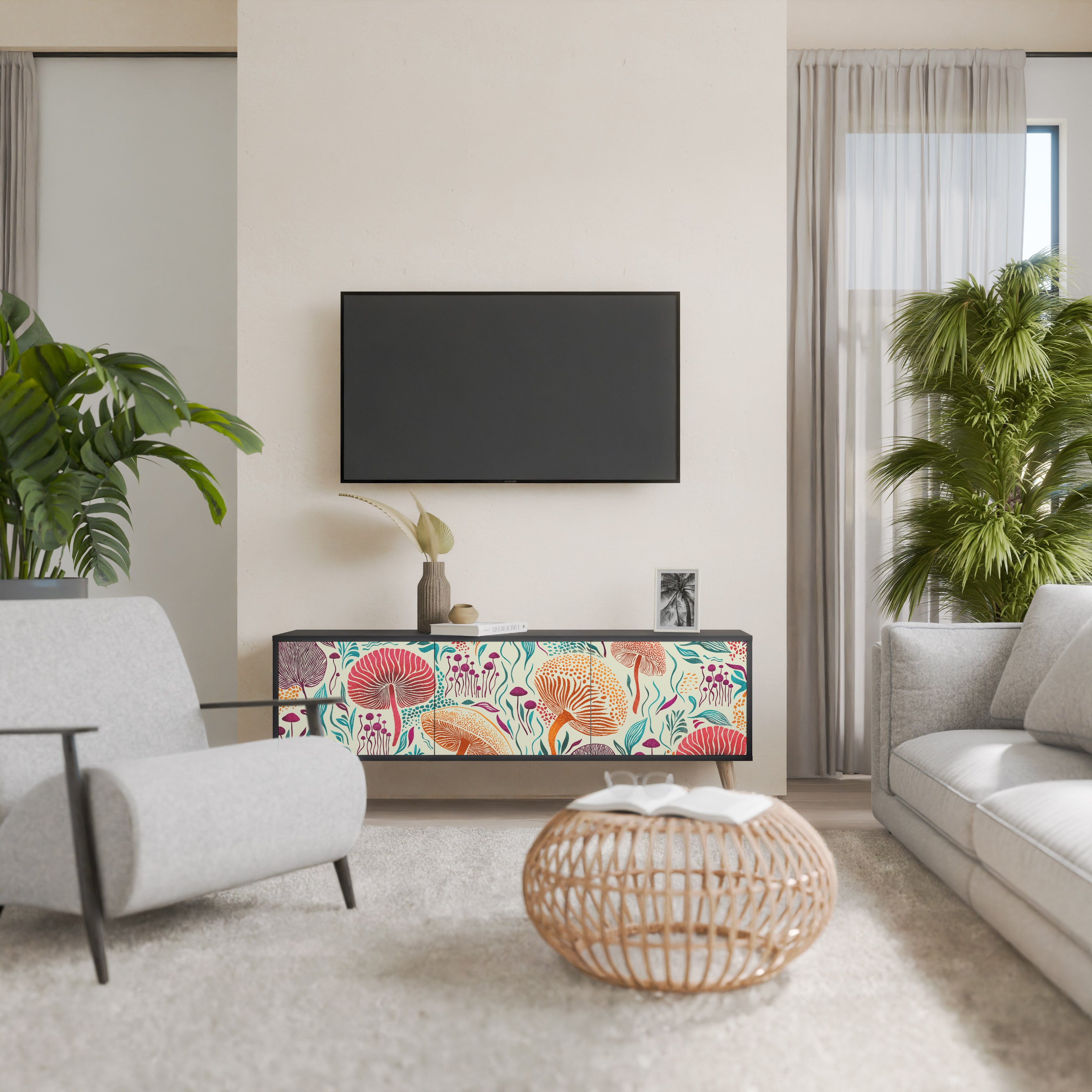 Mueble de TV FUNGUS FANTASY de 3 puertas con acabado negro