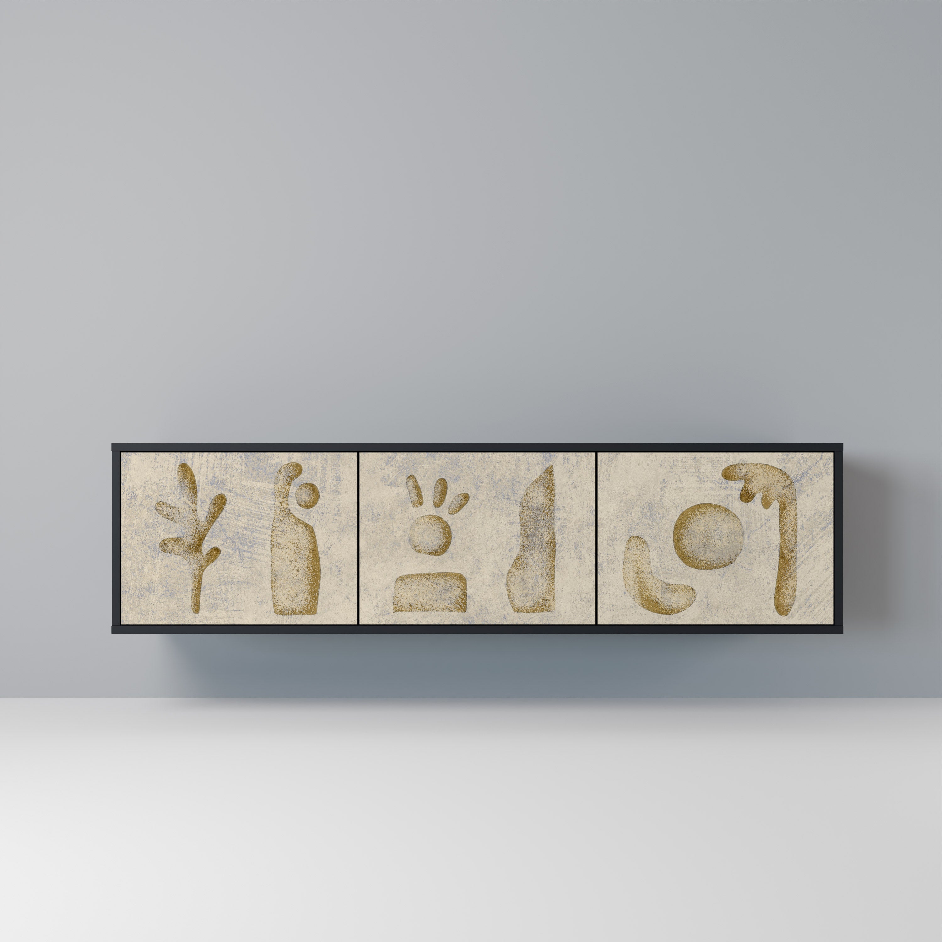 Mueble de TV de 3 puertas SAND SCULPTURES en acabado negro