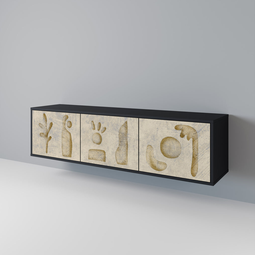 Mueble de TV de 3 puertas SAND SCULPTURES en acabado negro