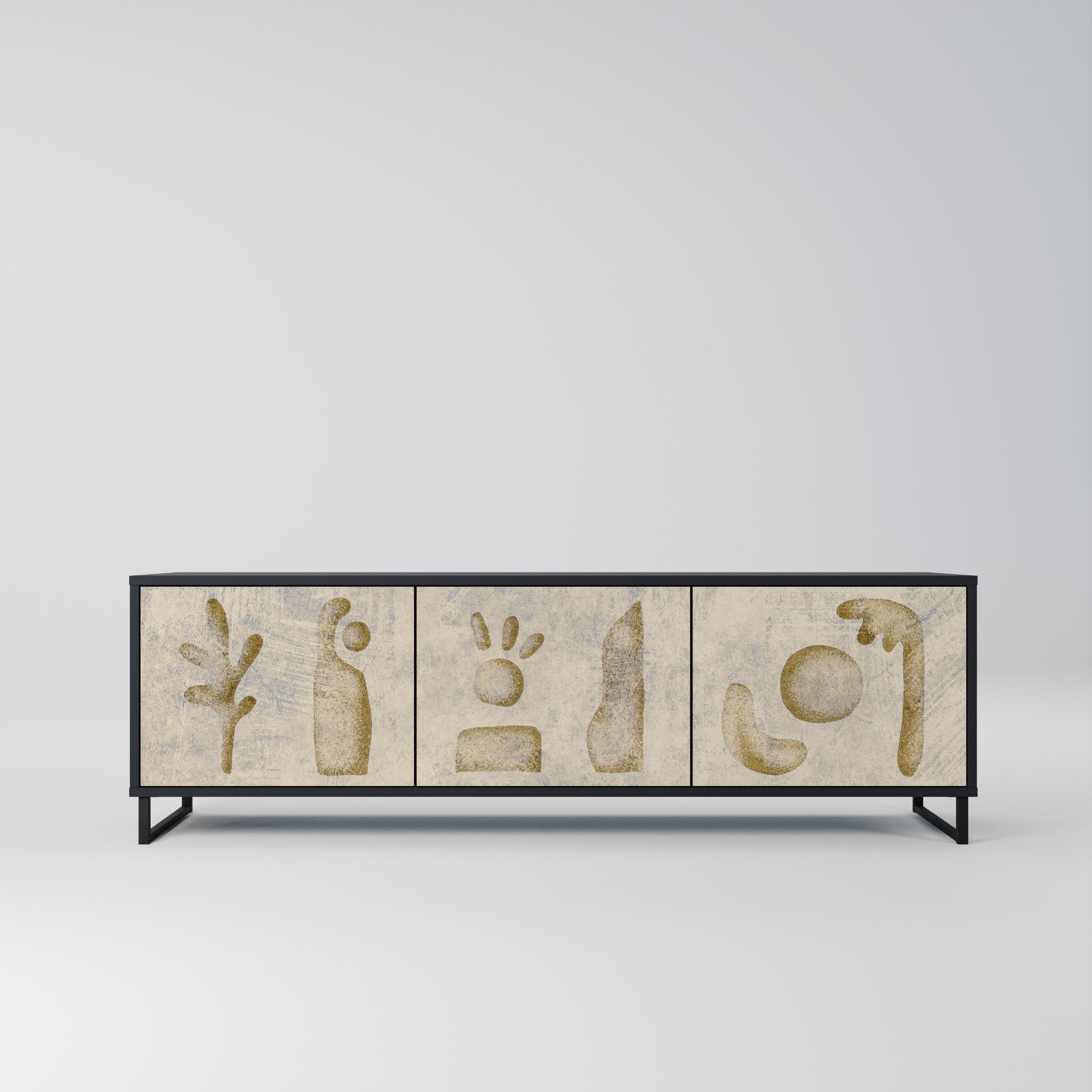 Mueble de TV de 3 puertas SAND SCULPTURES en acabado negro