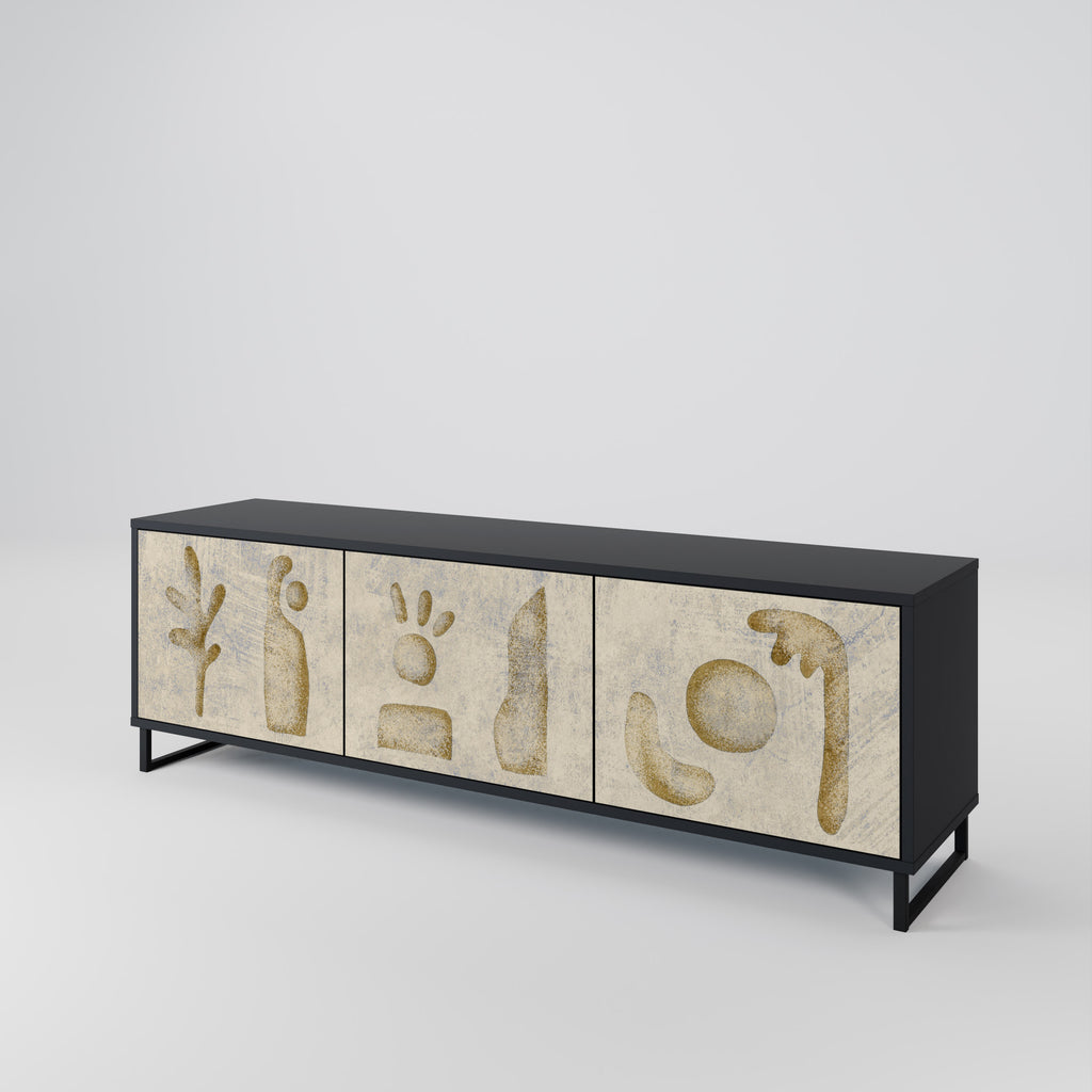 Mueble de TV de 3 puertas SAND SCULPTURES en acabado negro