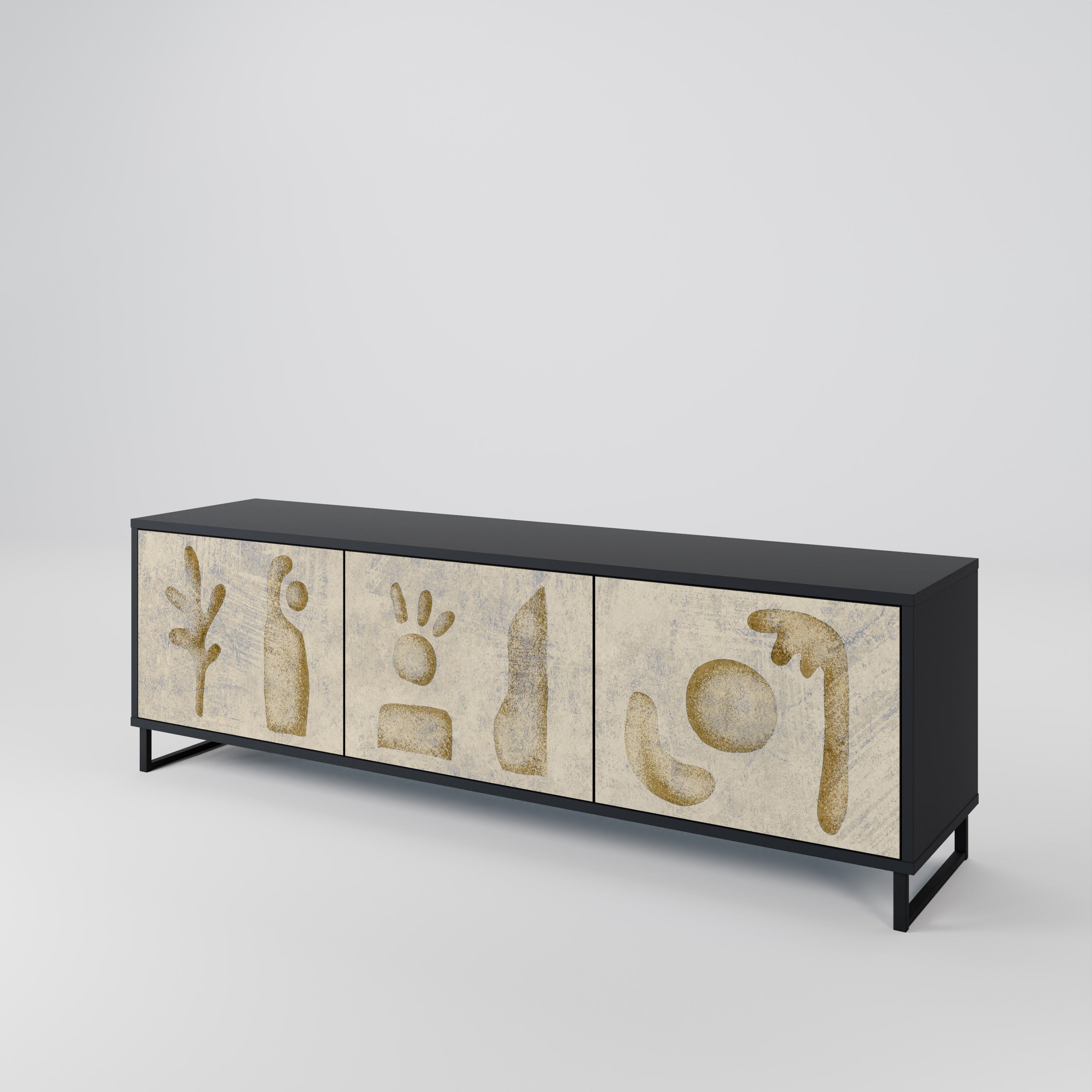 Mueble de TV de 3 puertas SAND SCULPTURES en acabado negro