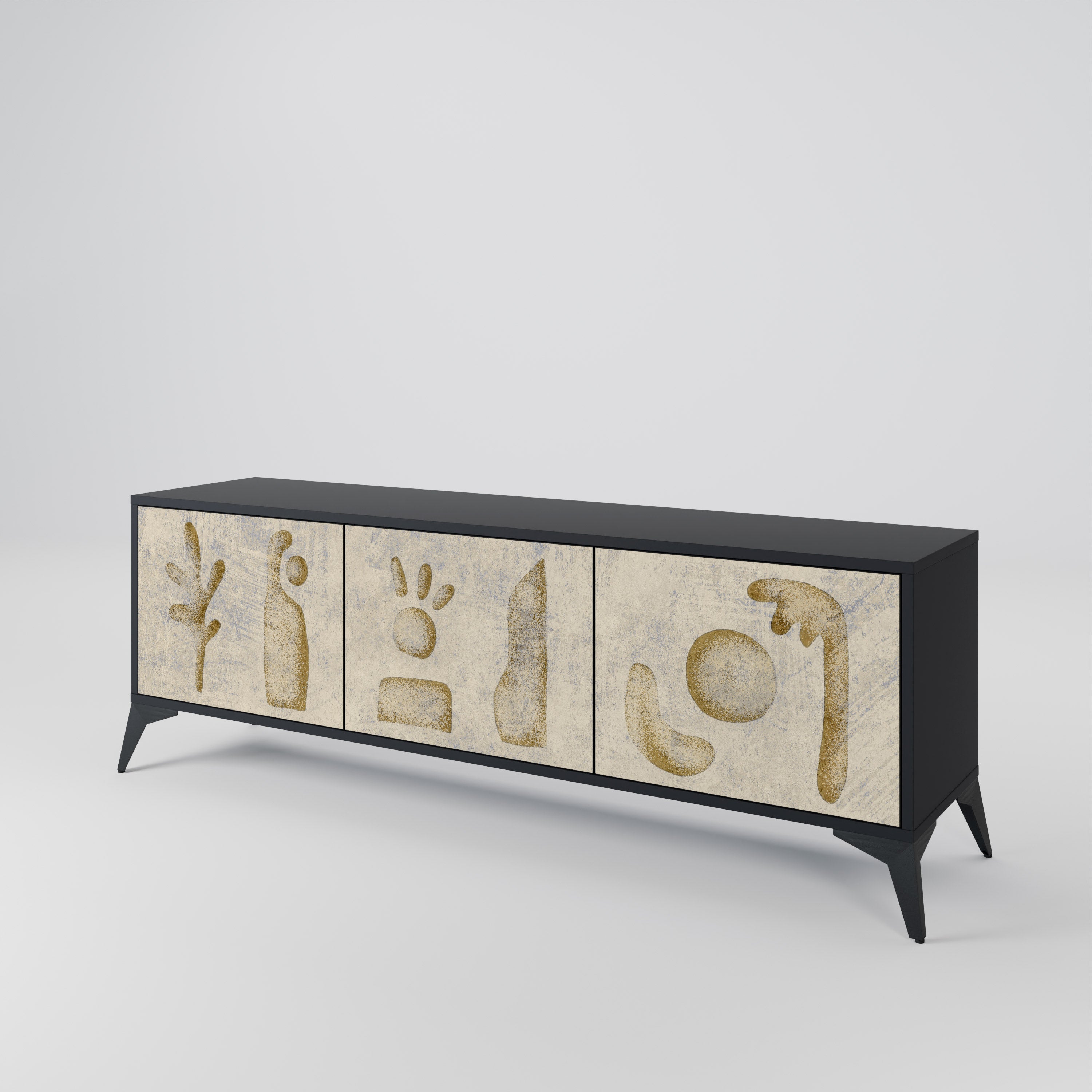 Mueble de TV de 3 puertas SAND SCULPTURES en acabado negro