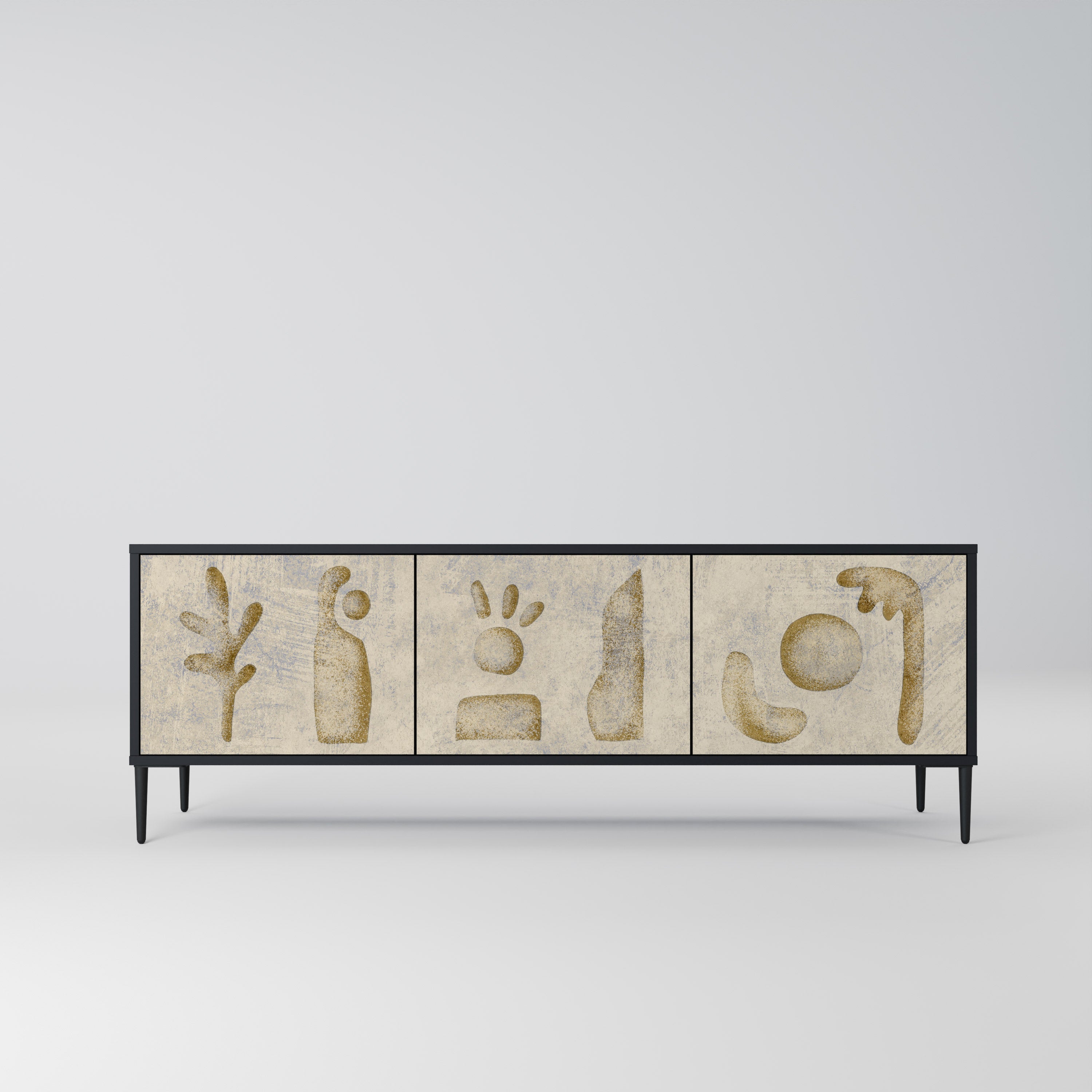 Mueble de TV de 3 puertas SAND SCULPTURES en acabado negro