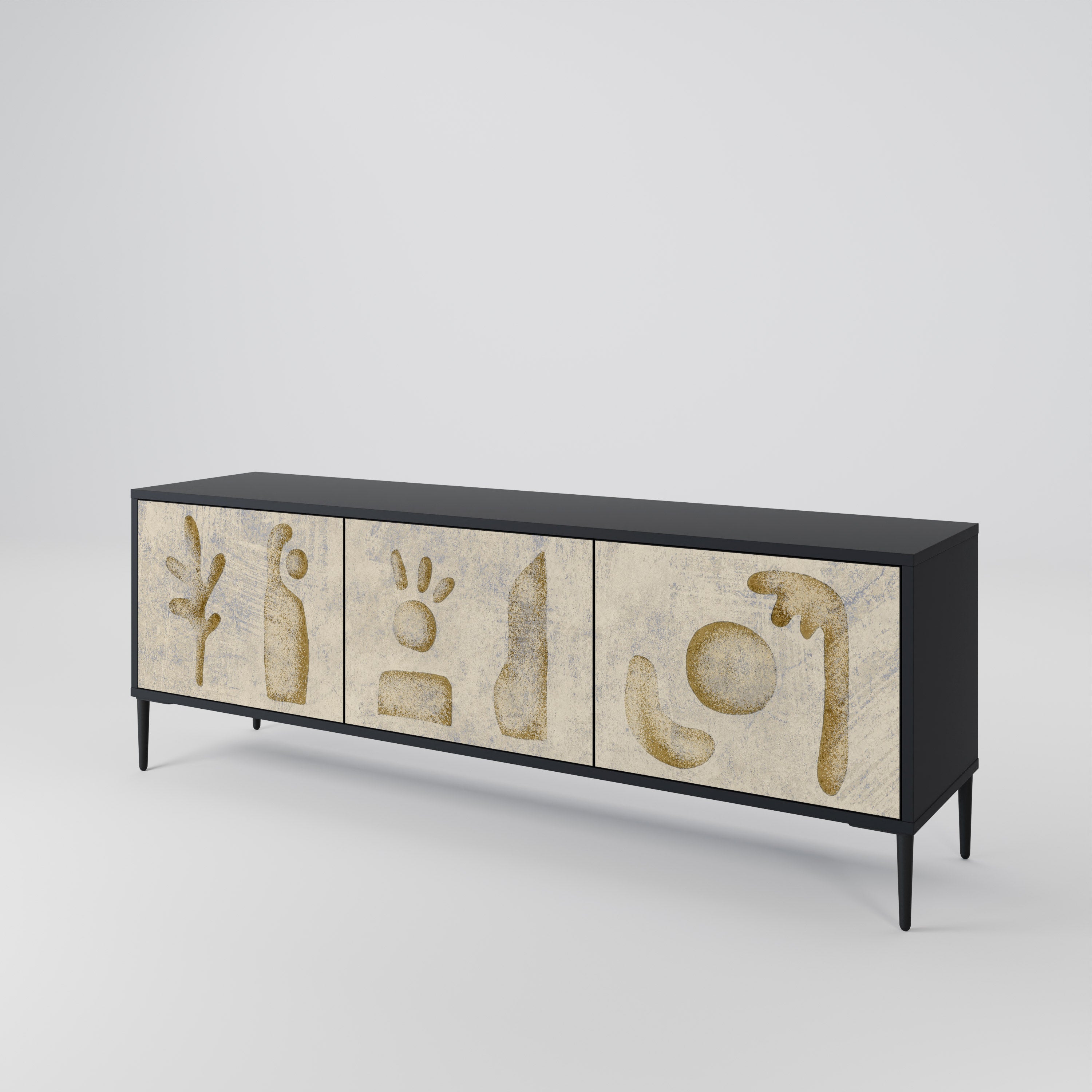 Mueble de TV de 3 puertas SAND SCULPTURES en acabado negro