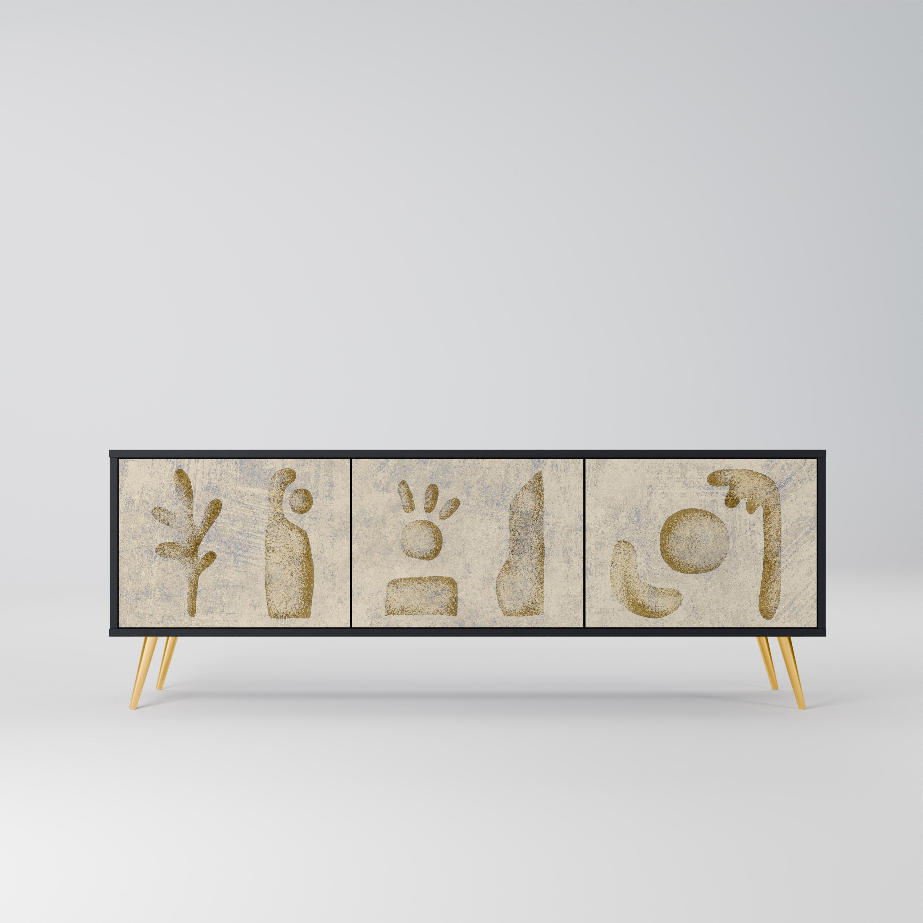 Mueble de TV de 3 puertas SAND SCULPTURES en acabado negro