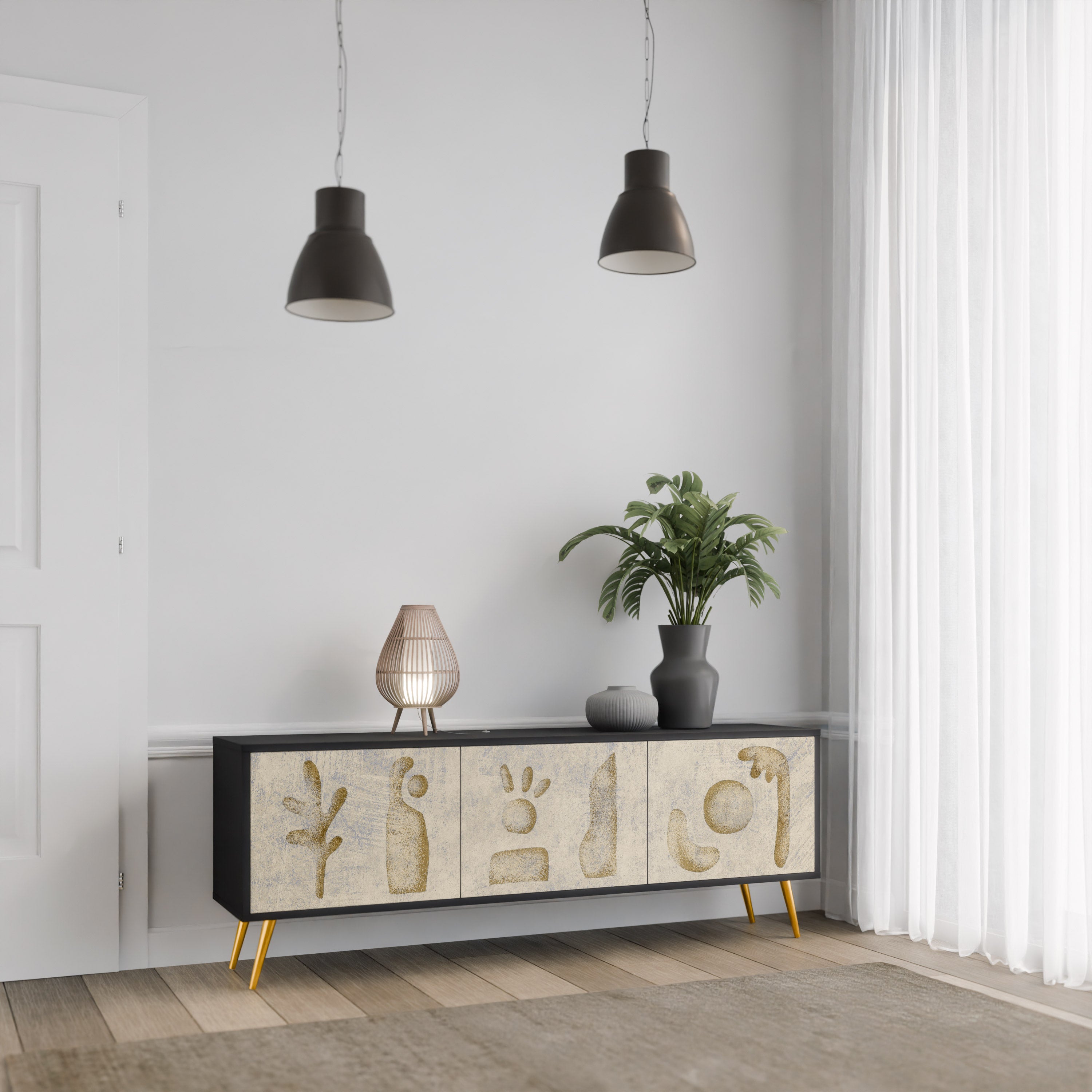 Mueble de TV de 3 puertas SAND SCULPTURES en acabado negro