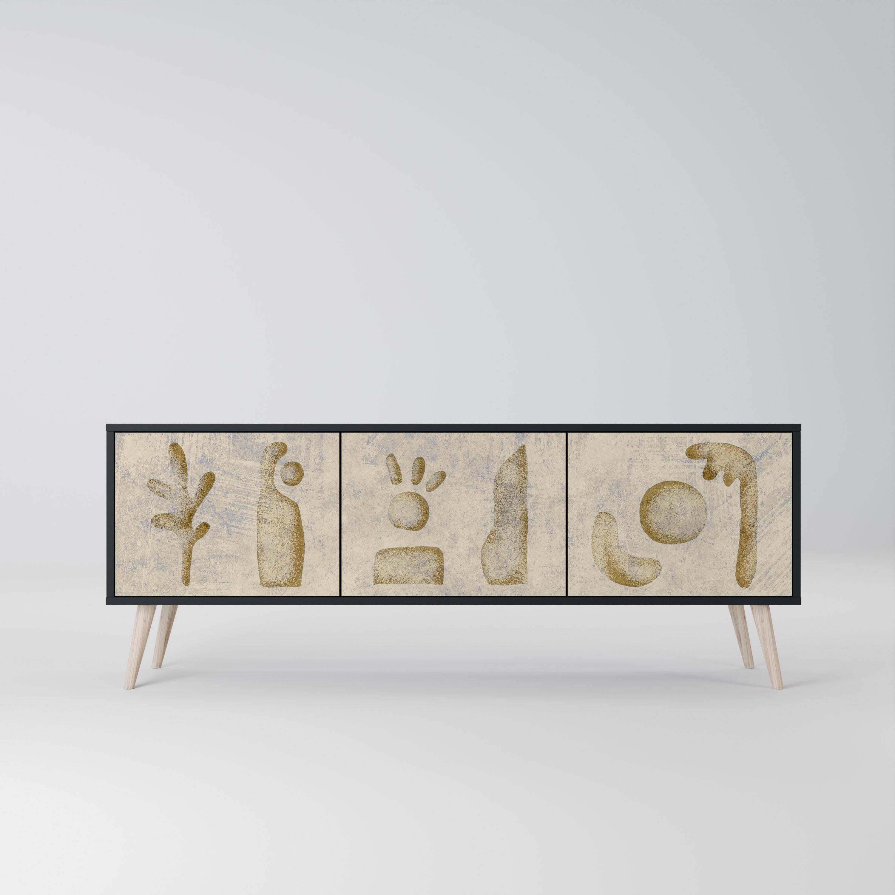 Mueble de TV de 3 puertas SAND SCULPTURES en acabado negro