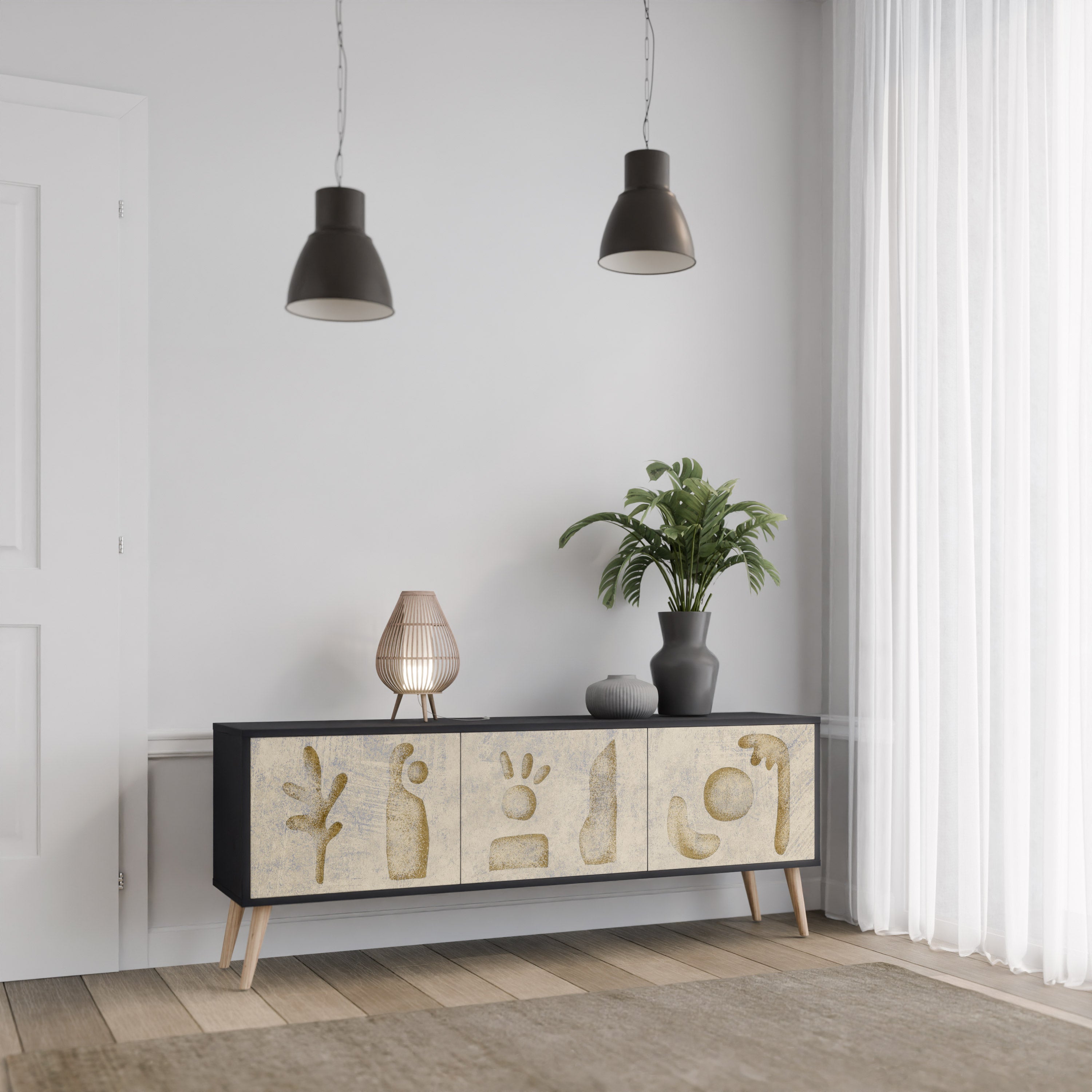 Mueble de TV de 3 puertas SAND SCULPTURES en acabado negro