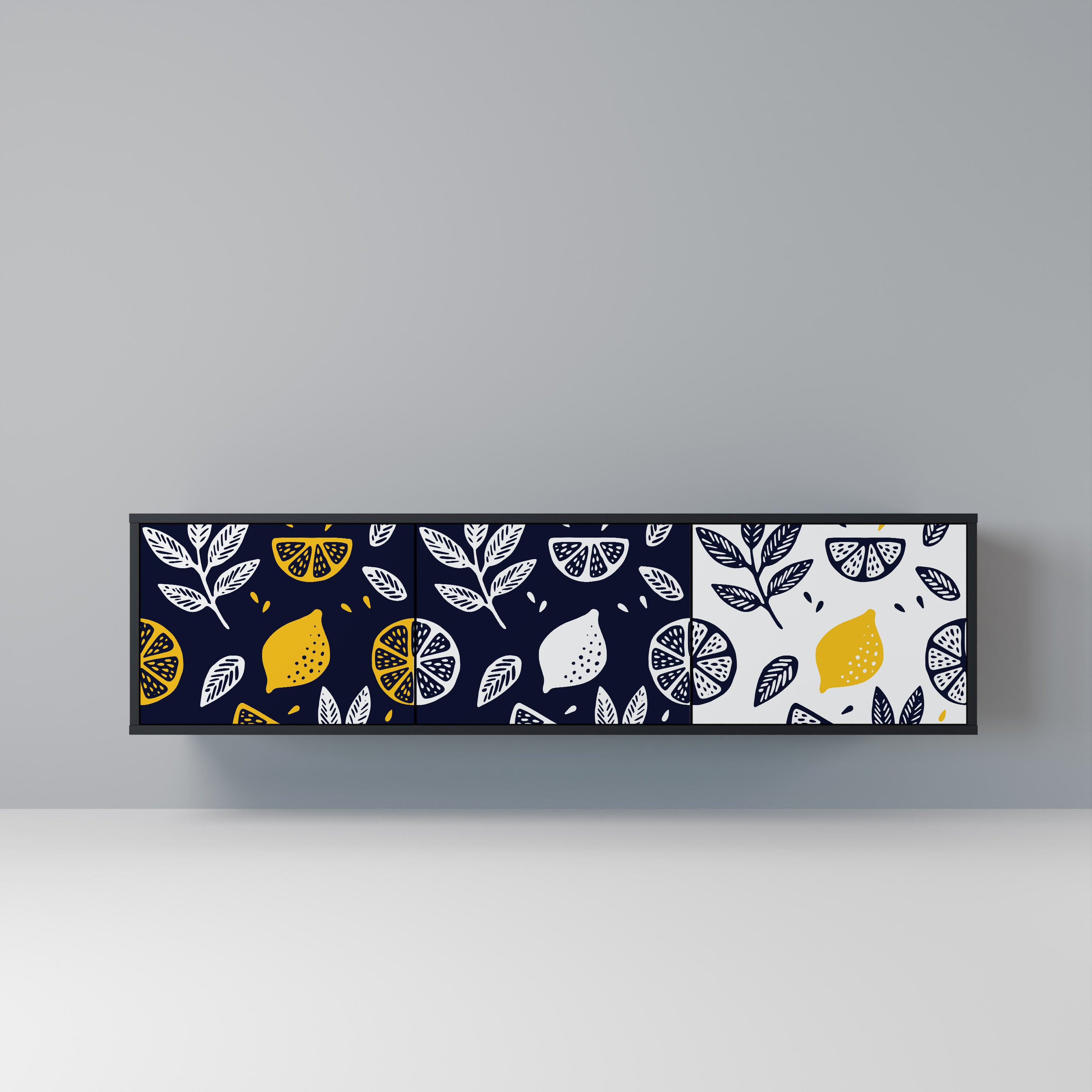 Mueble de TV de 3 puertas CITRUS BLACK AND WHITE con acabado negro