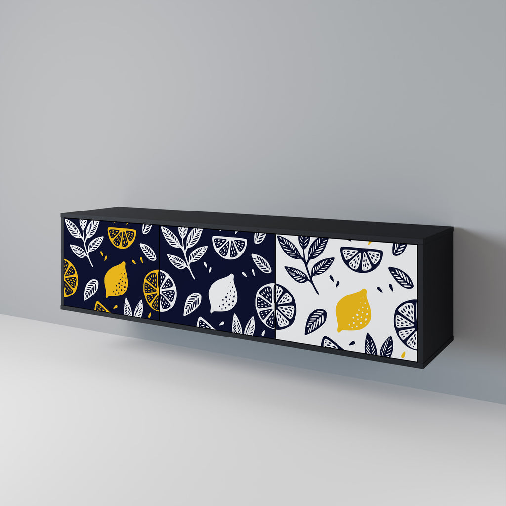 Mueble de TV de 3 puertas CITRUS BLACK AND WHITE con acabado negro