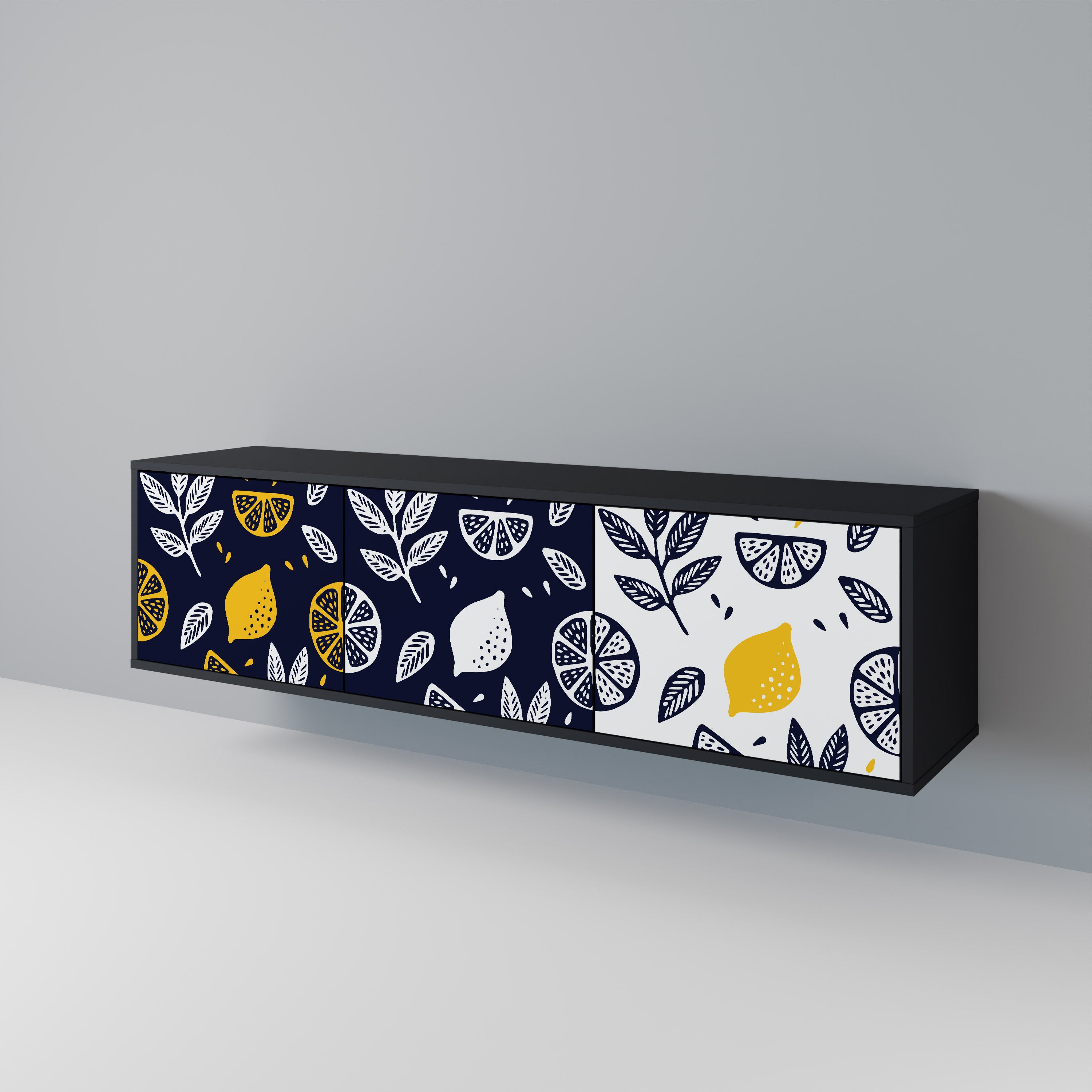 Mueble de TV de 3 puertas CITRUS BLACK AND WHITE con acabado negro