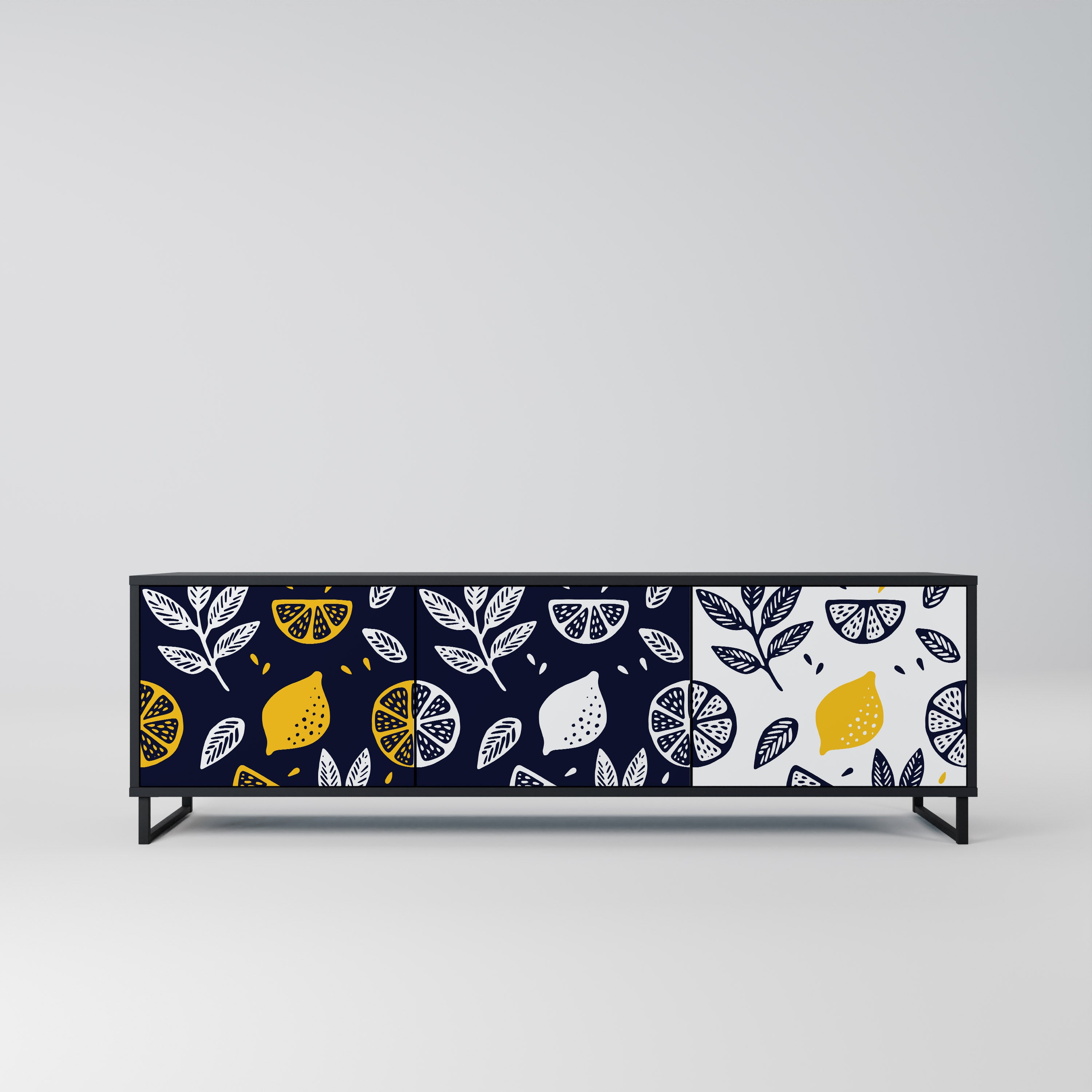 Mueble de TV de 3 puertas CITRUS BLACK AND WHITE con acabado negro