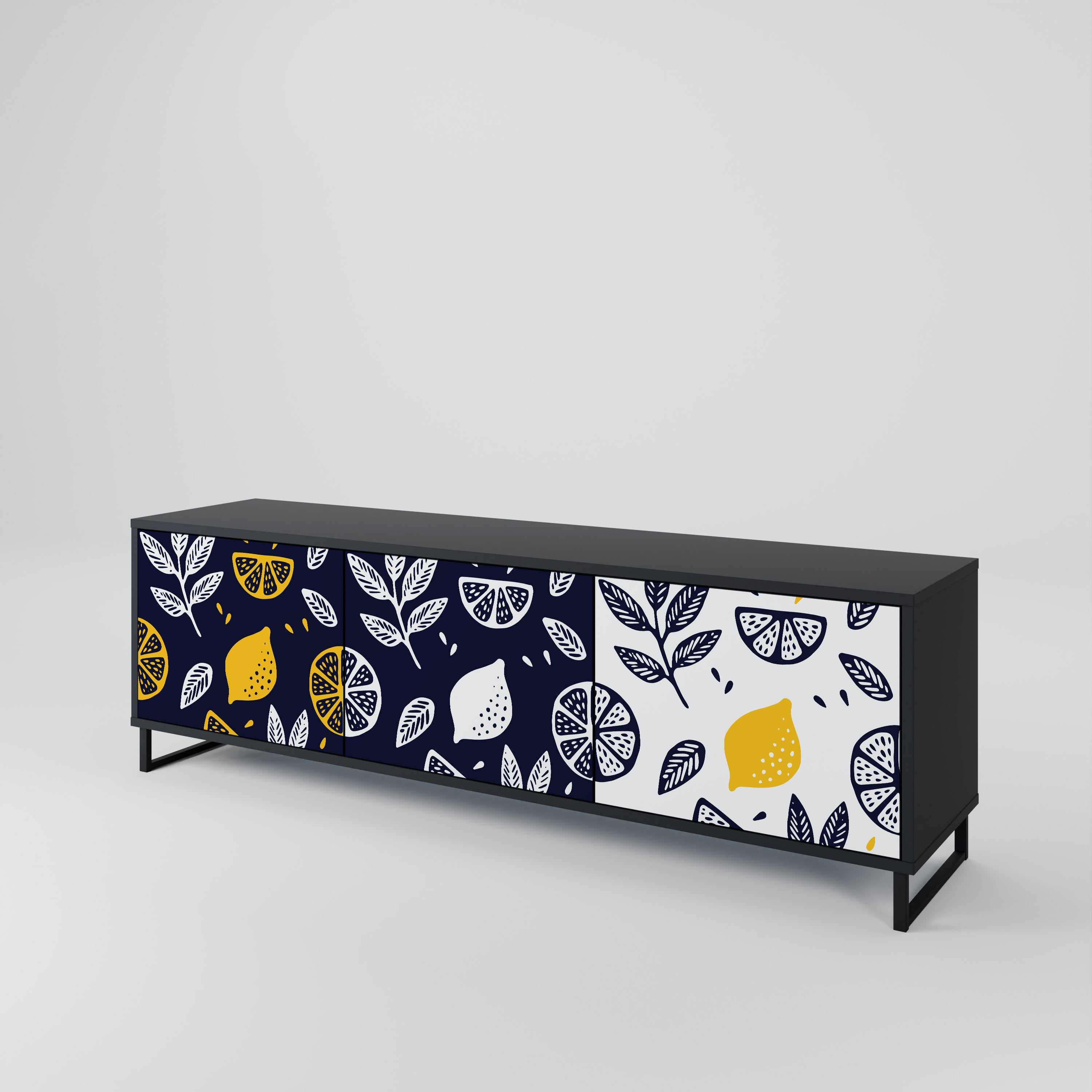 Mueble de TV de 3 puertas CITRUS BLACK AND WHITE con acabado negro