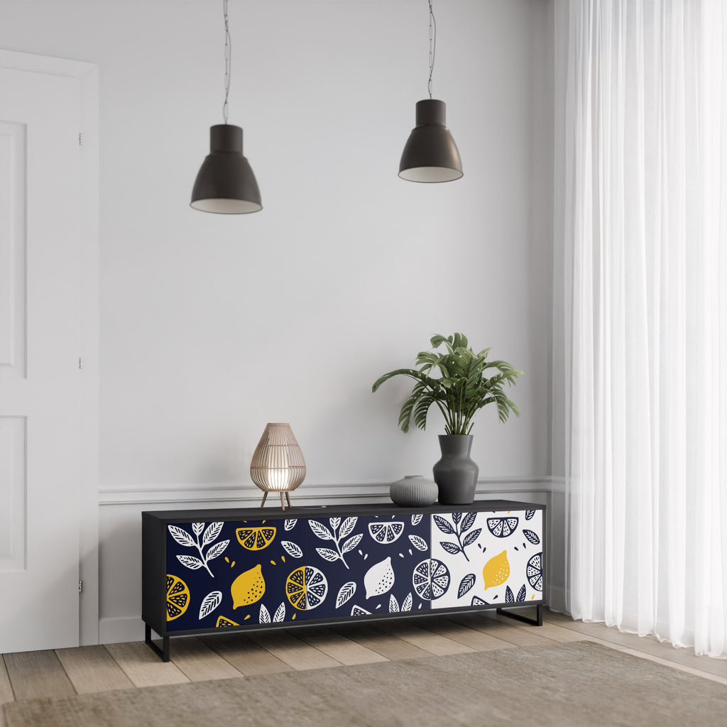 Mueble de TV de 3 puertas CITRUS BLACK AND WHITE con acabado negro