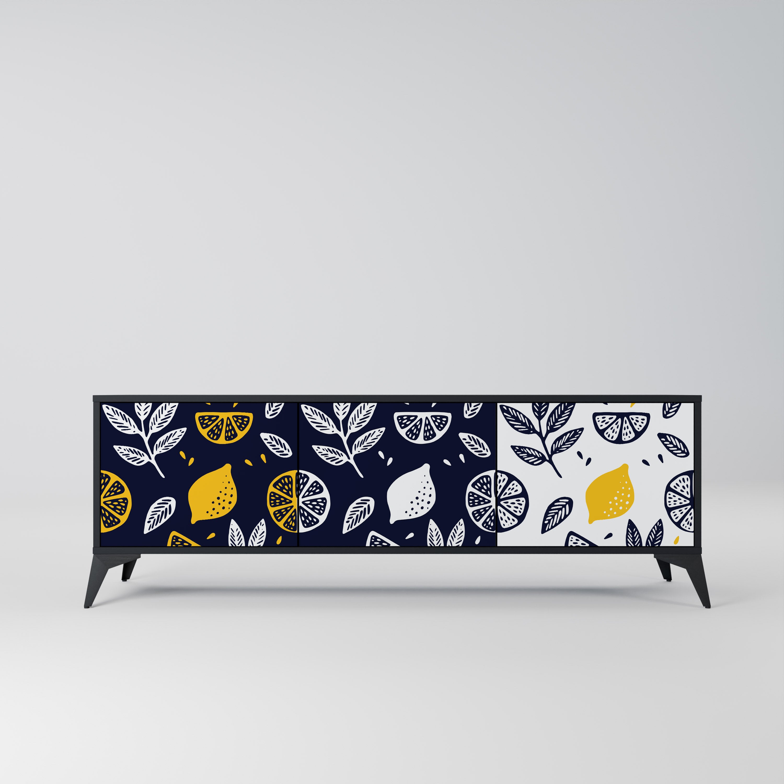 Mueble de TV de 3 puertas CITRUS BLACK AND WHITE con acabado negro