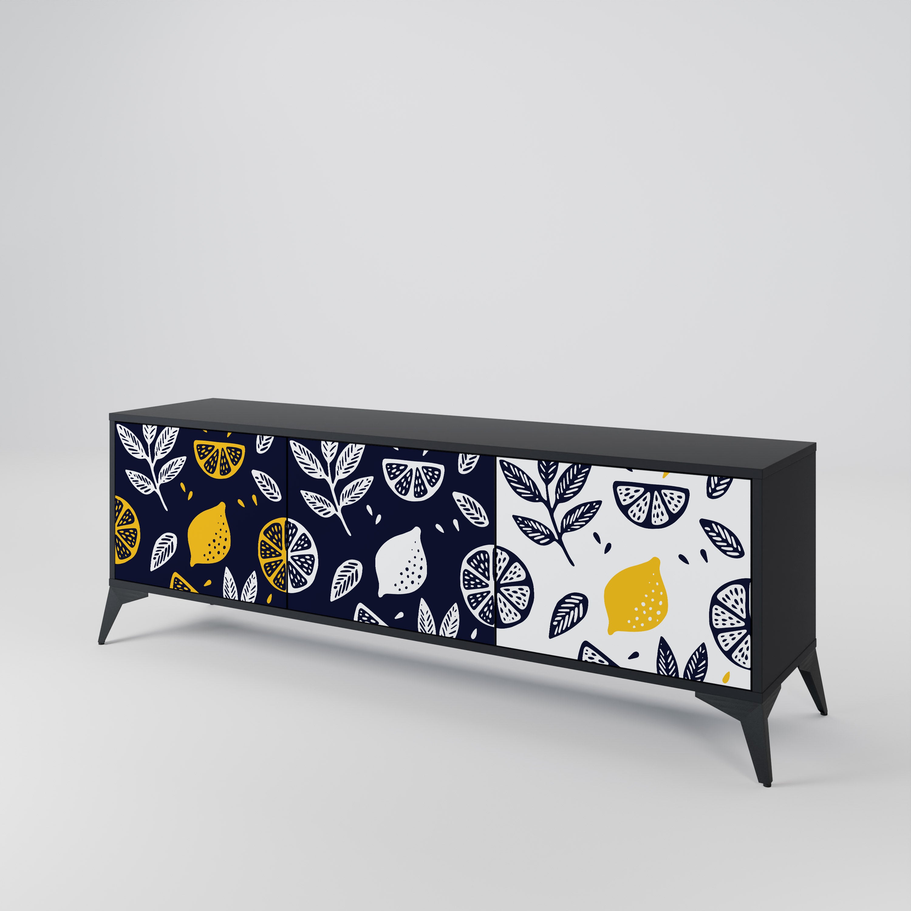 Mueble de TV de 3 puertas CITRUS BLACK AND WHITE con acabado negro