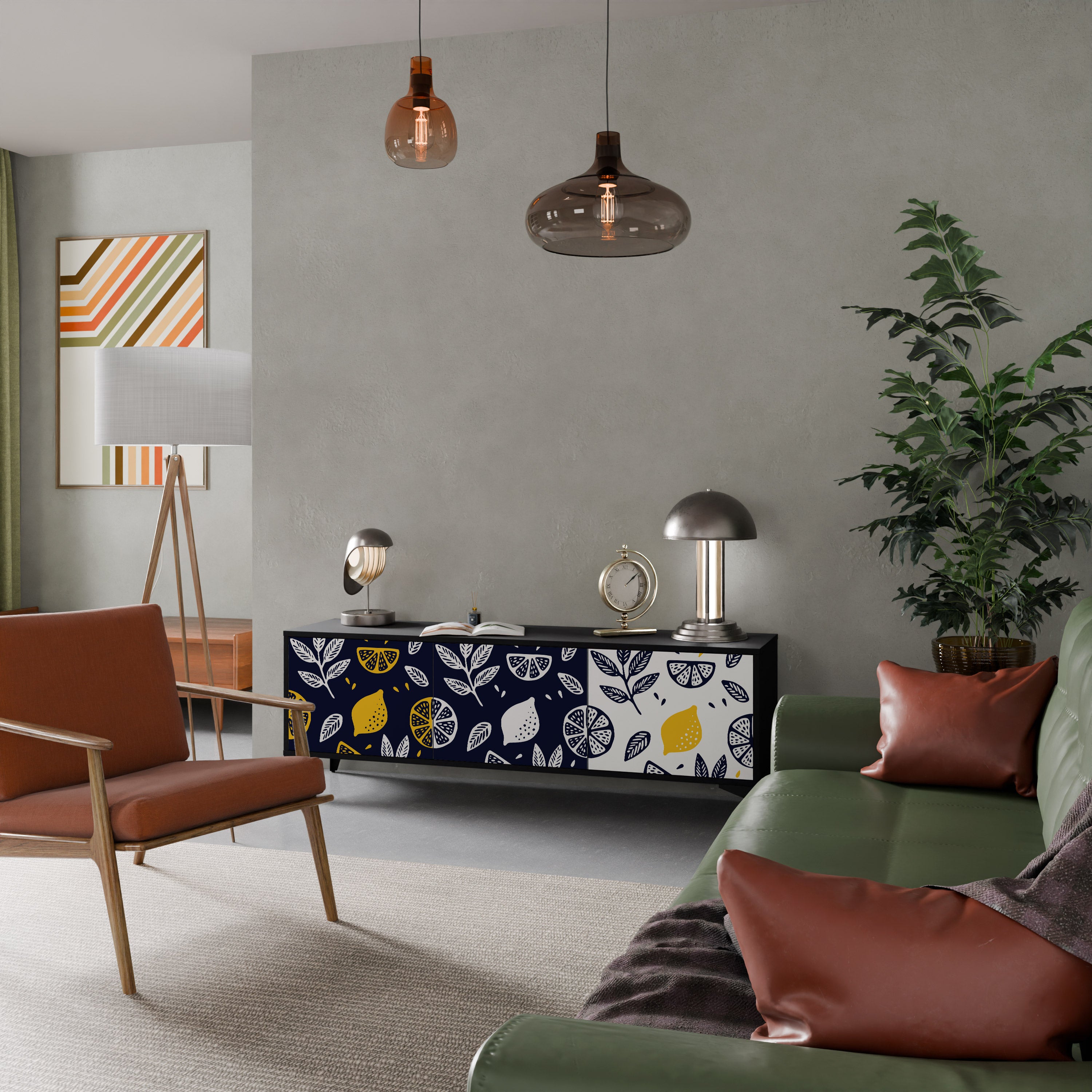 Mueble de TV de 3 puertas CITRUS BLACK AND WHITE con acabado negro